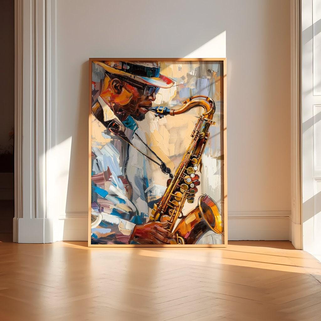 Soulful Saxophone: Vibrant Jazz Musician Canvas Art | Expressive & Modern Music Decor