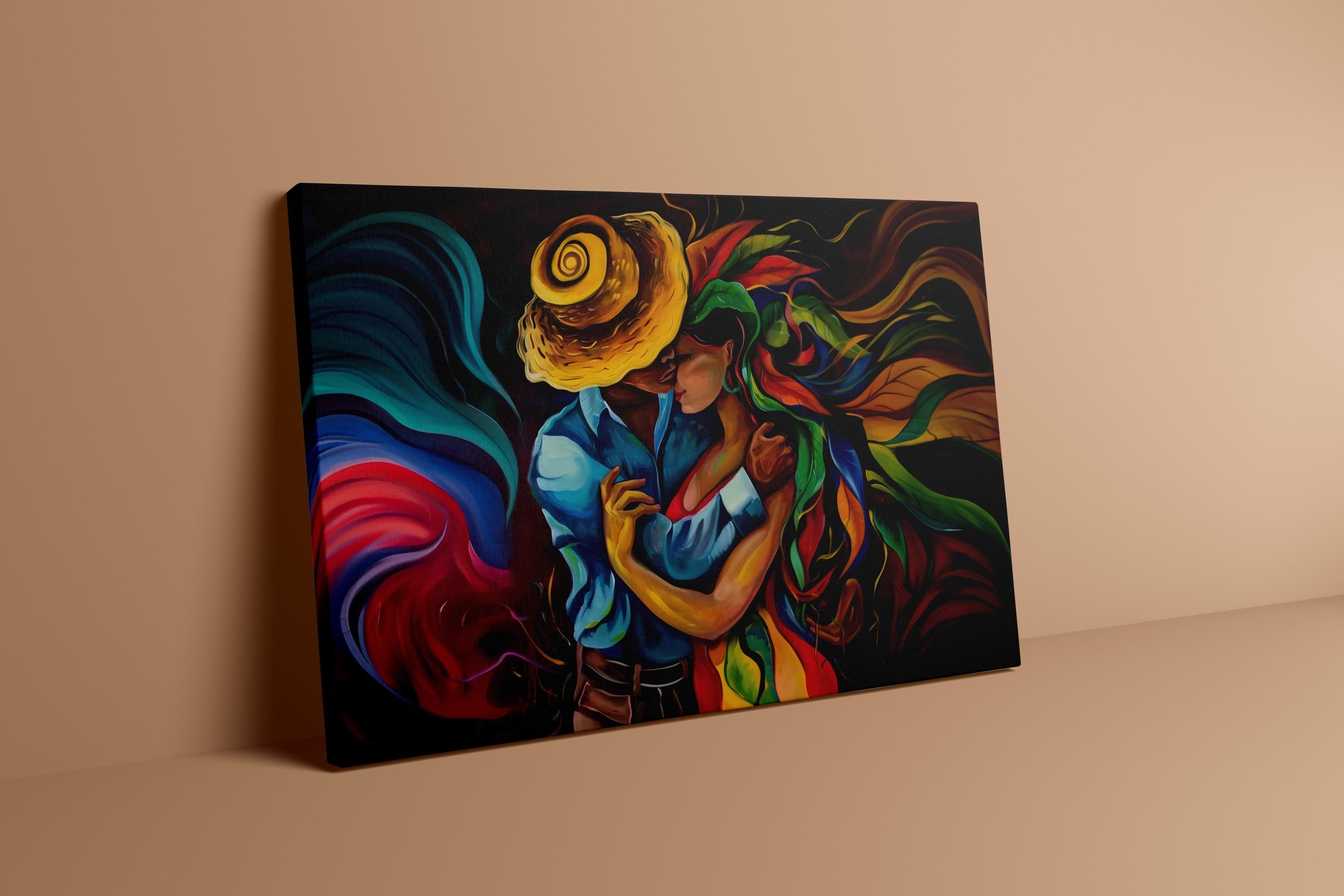 Cosmic Embrace: Vibrant Abstract Lovers Portrait | Psychedelic & Romantic Wall Art