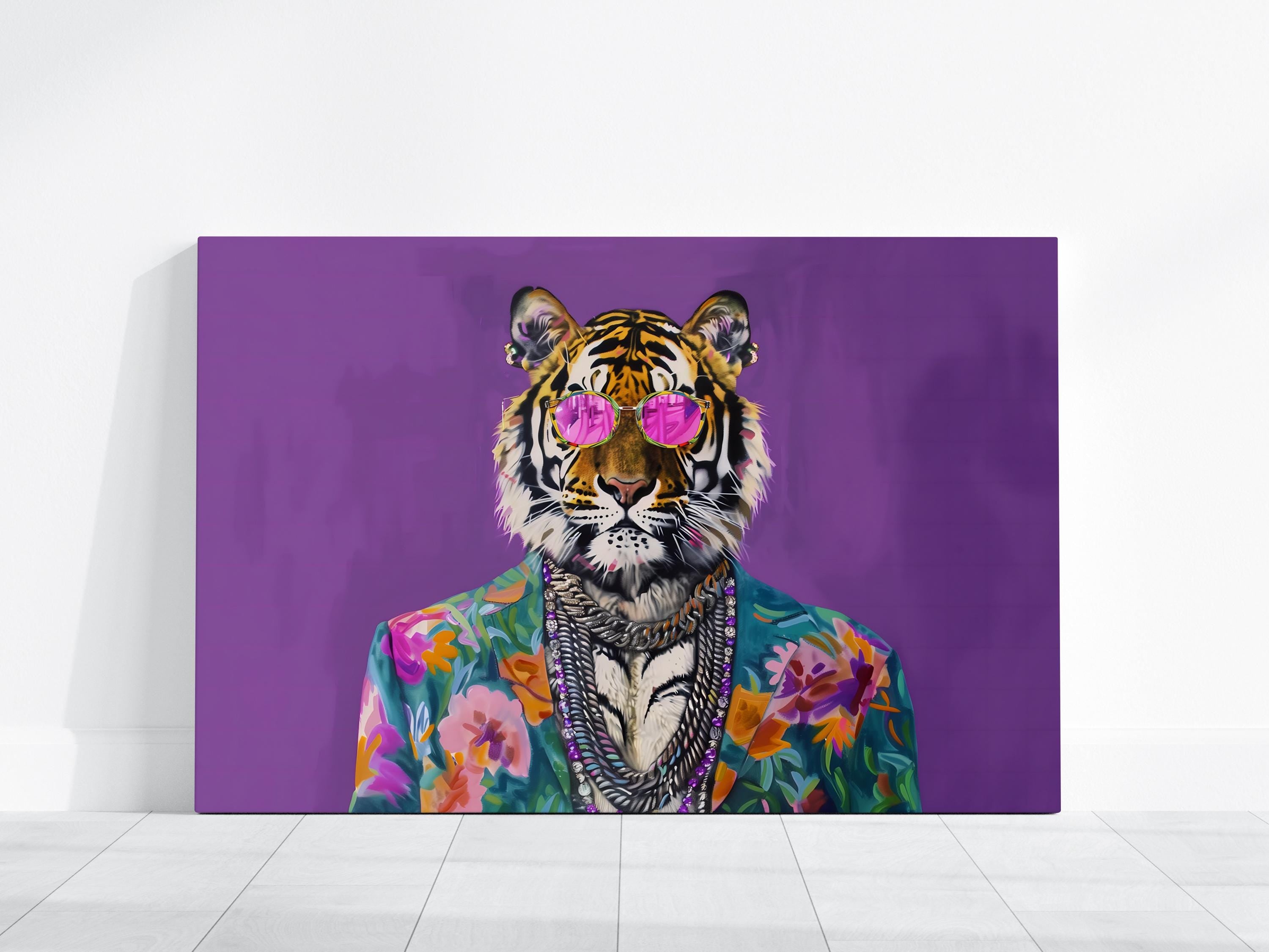 The Fashionista: Chic Tiger in Pink Sunglasses Art | Vibrant & Modern Animal Print Decor