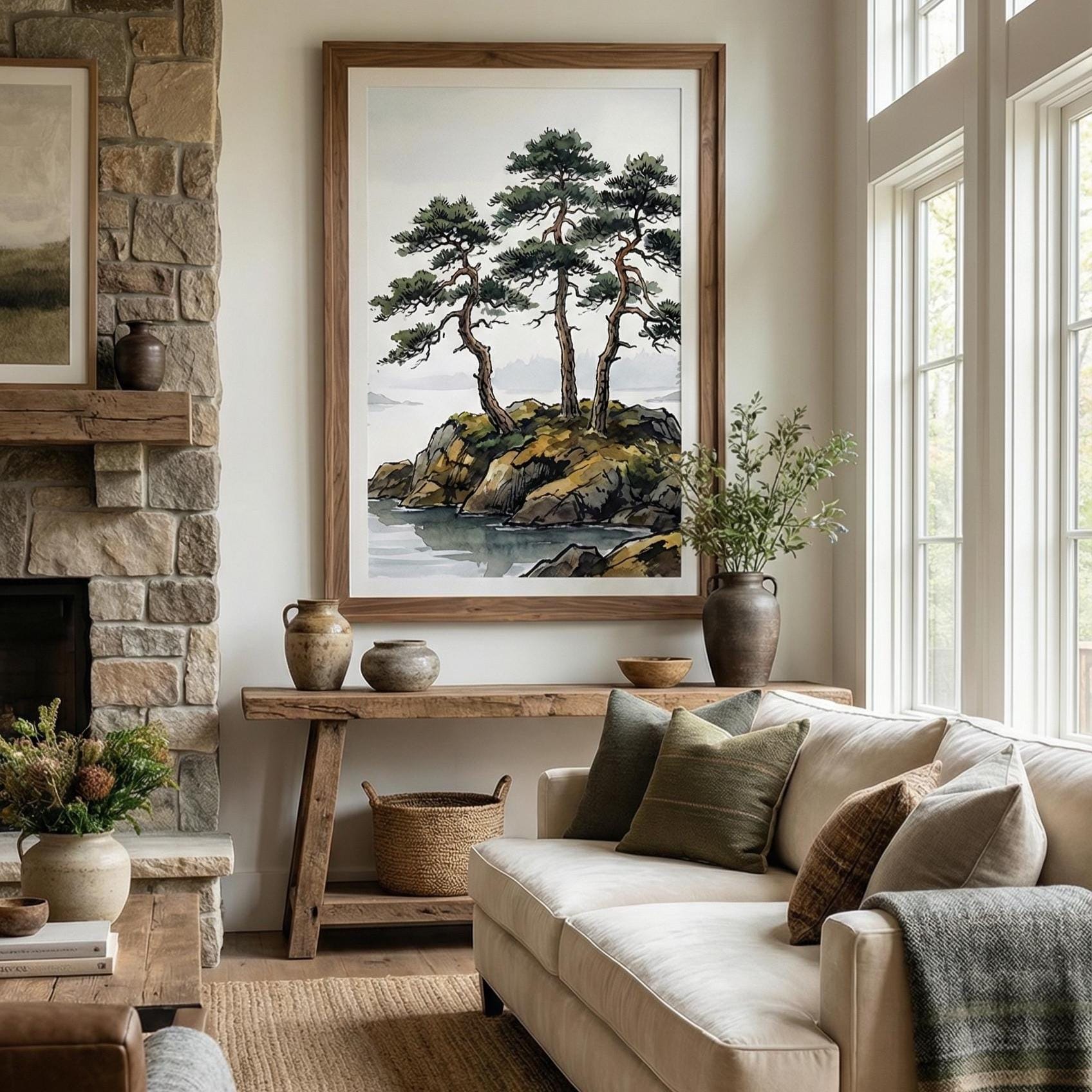 Japanese Landscape Art Print, Mountains, Nature (Matte or Canvas)