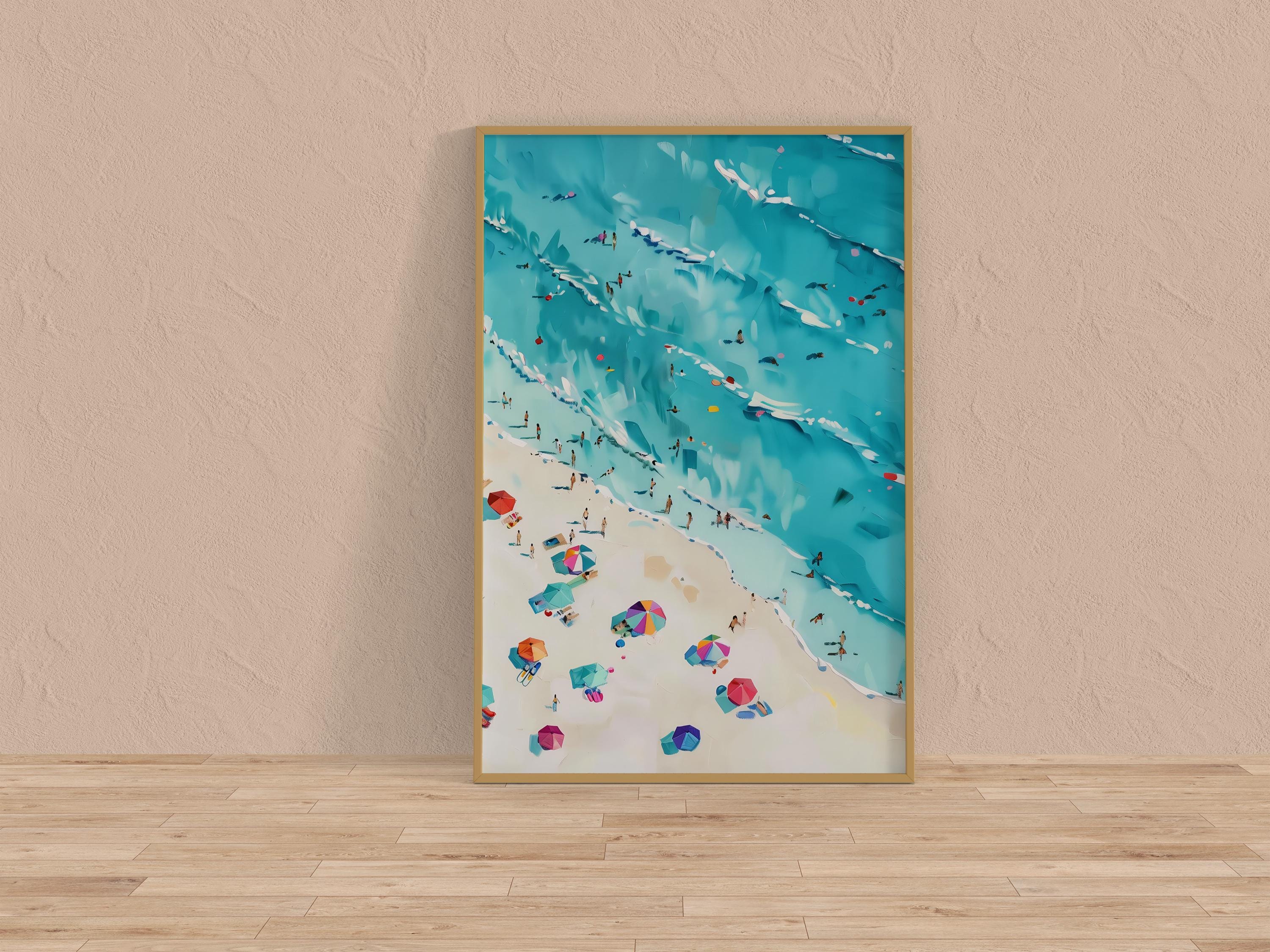The Summer Constellation: Aerial Beach & Umbrellas Art | Vibrant & Modern Coastal Decor