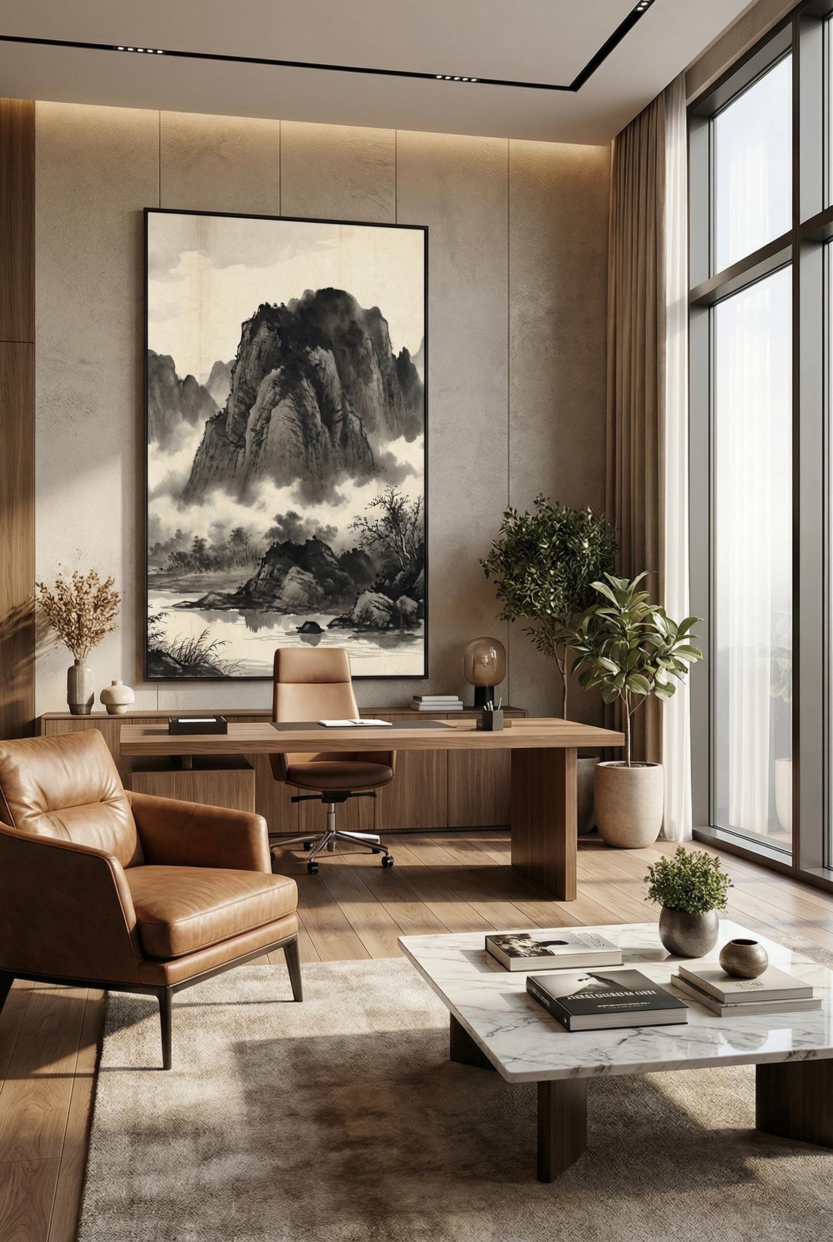 Japanese Mountain Wall Art - Nature Landscape Print for Home