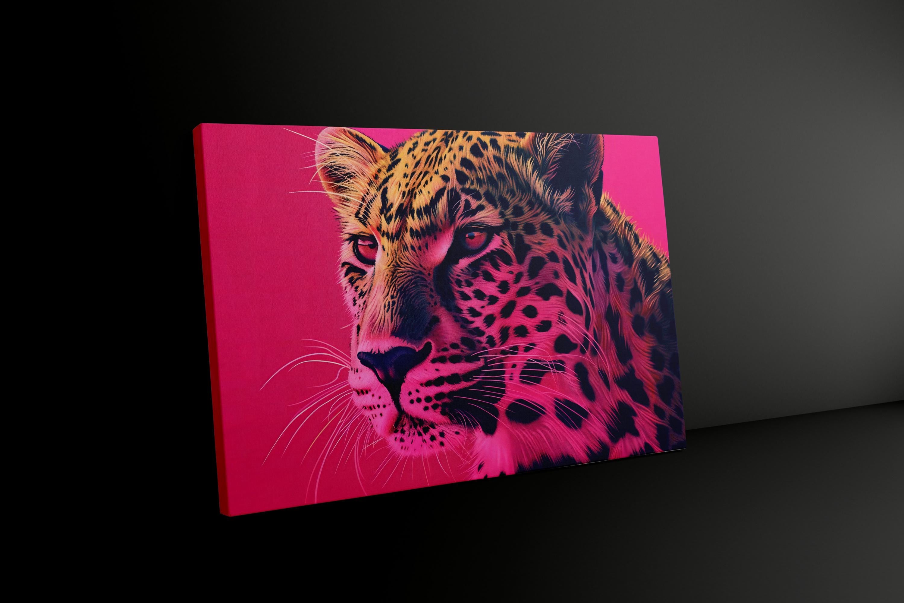 Regal Leopard: Vibrant Pink & Gold Wildlife Art | Modern & Fierce Animal Portrait Decor