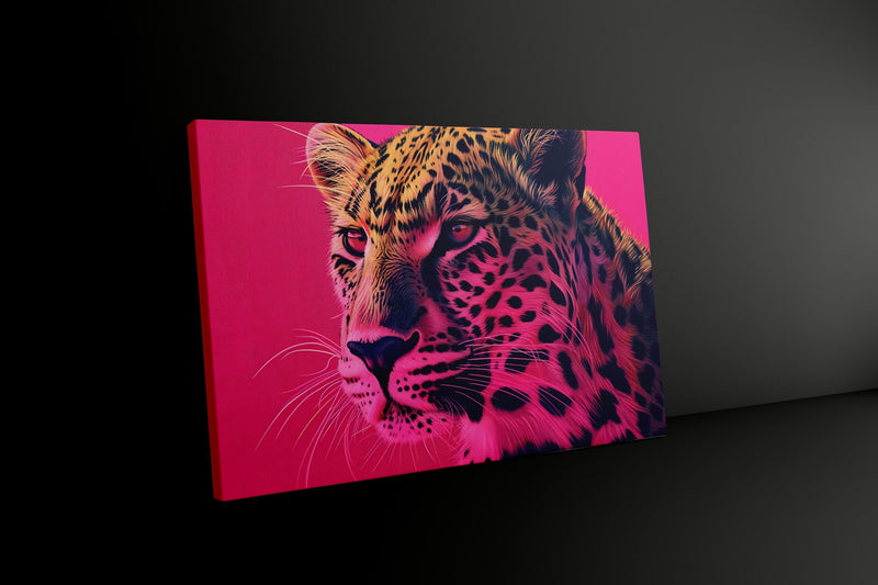 Regal Leopard Art – Vibrant Pink & Gold Wildlife Wall Decor | Modern Bold Animal Portrait