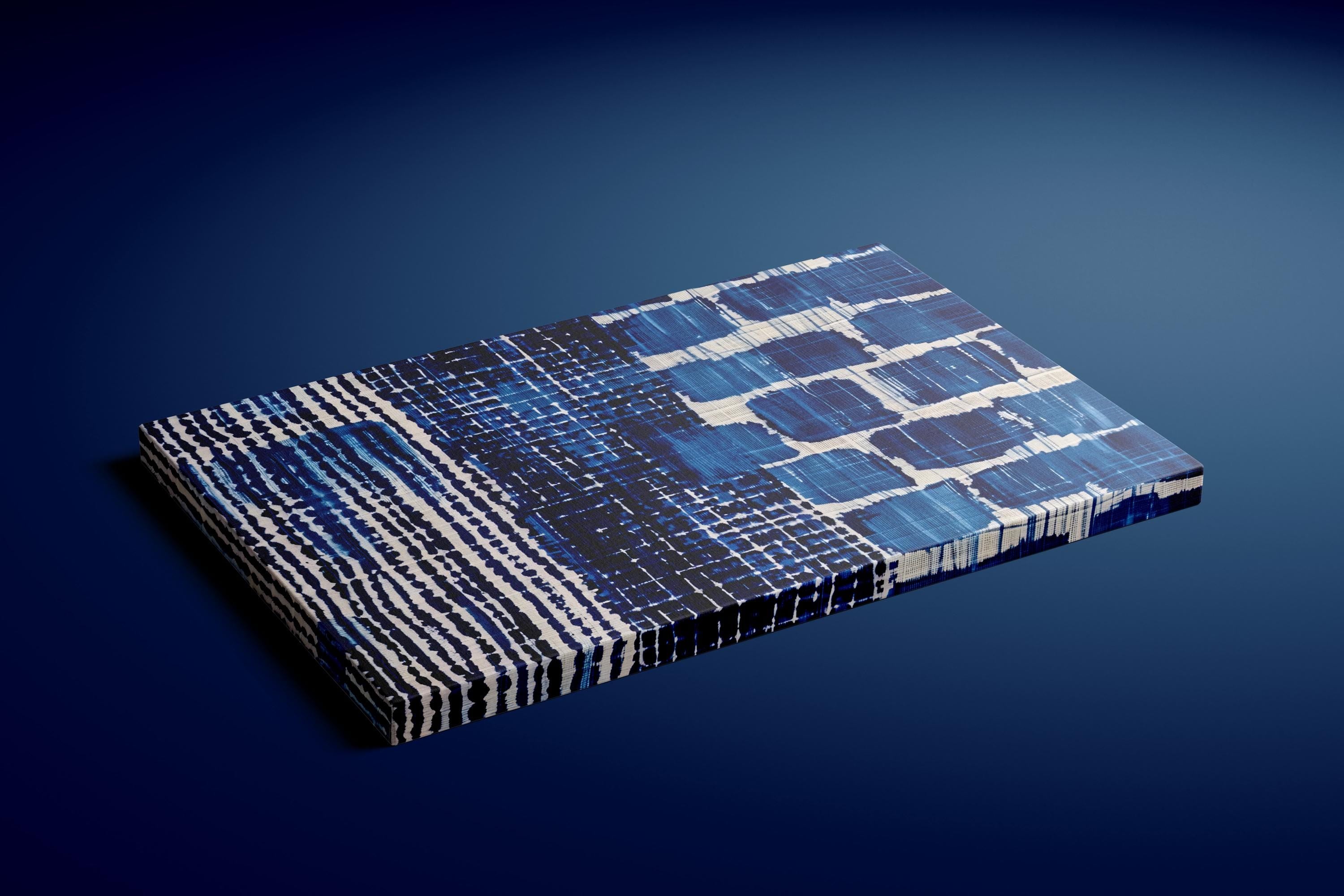 Serene Indigo Flow: Modern Shibori-Inspired Canvas Art | Blue and White Abstract Decor