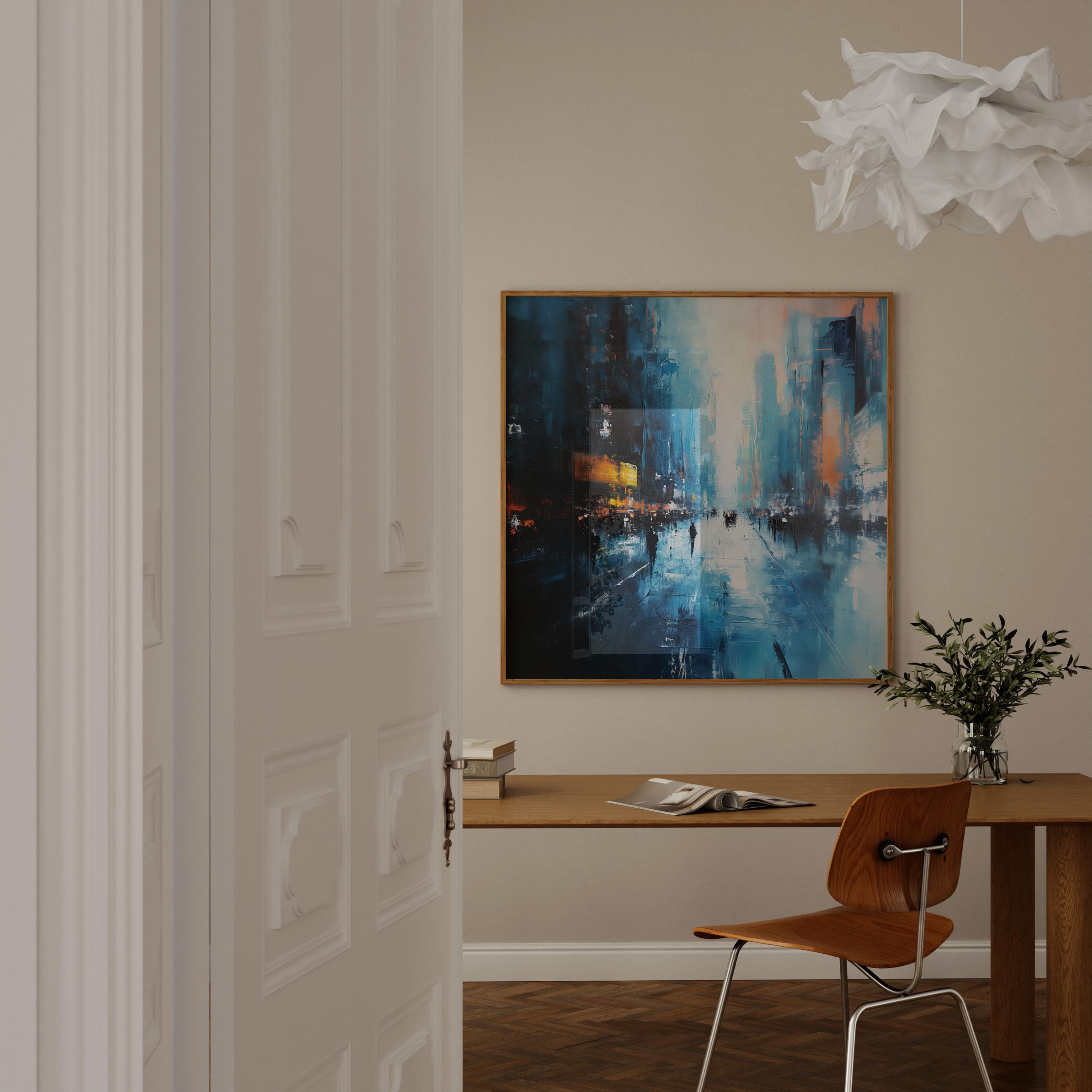 The Blue Hour: Temporal Impressionism Cityscape | Abstract & Historical Persian Blue Wall Art