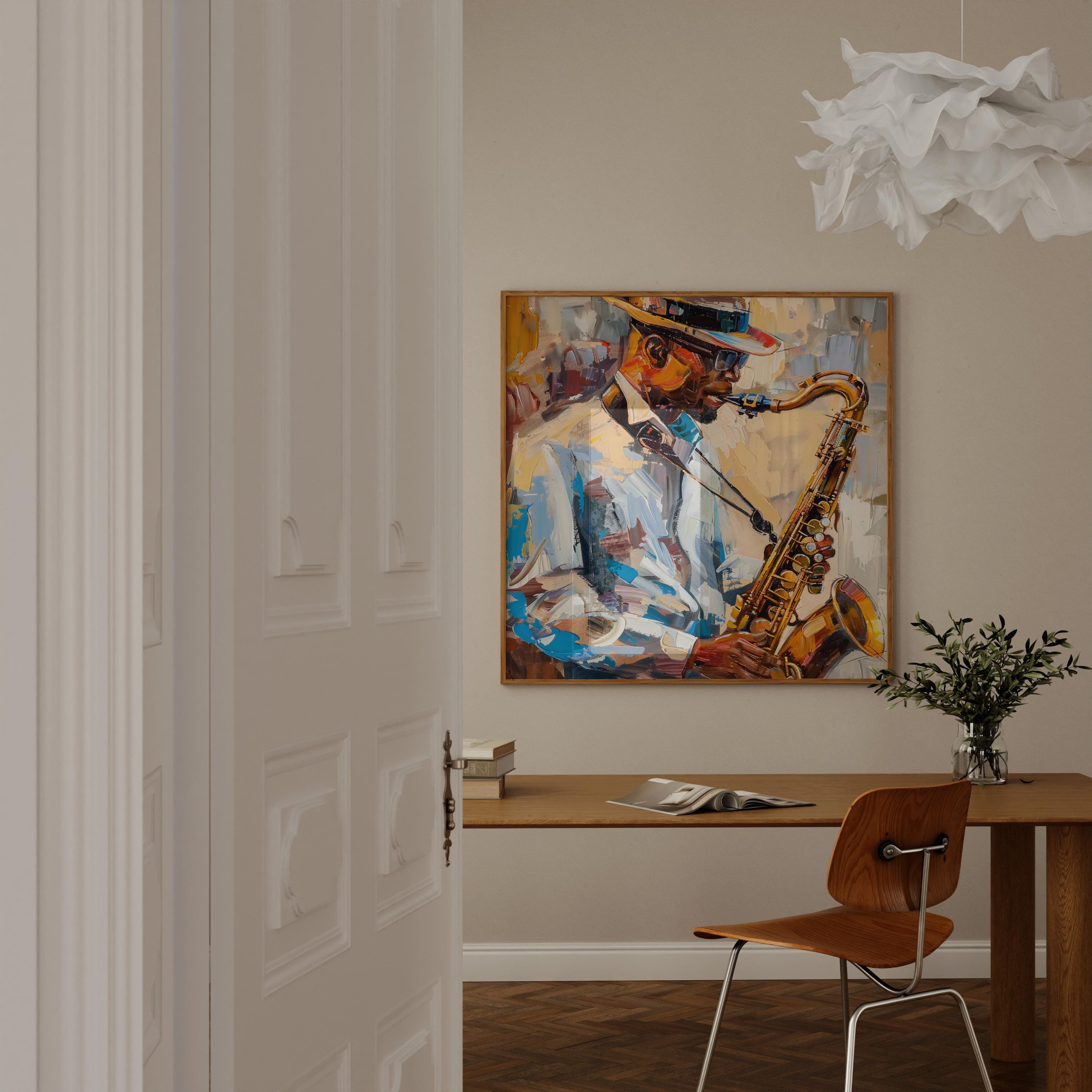 Soulful Saxophone: Vibrant Jazz Musician Canvas Art | Expressive & Modern Music Decor