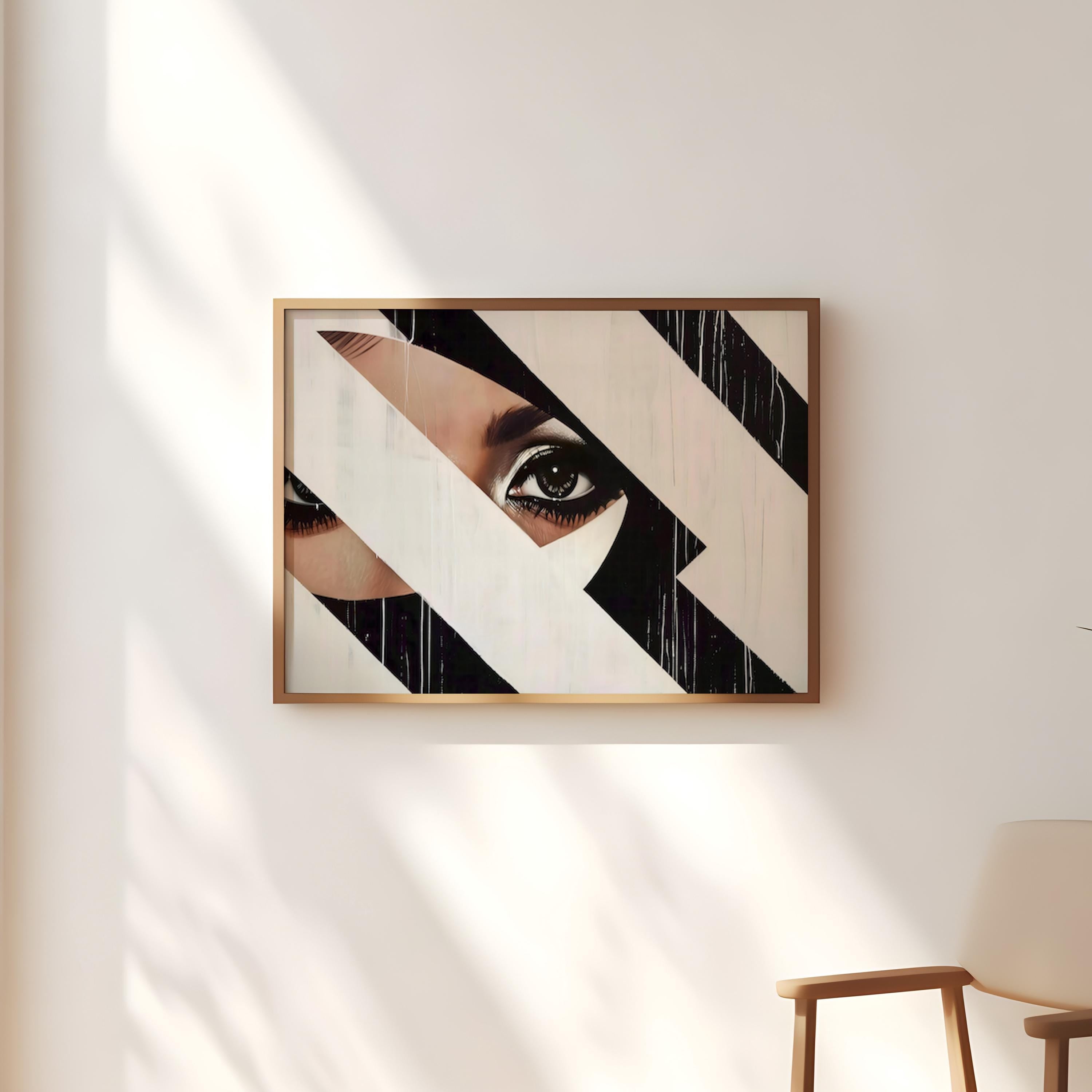 The Observer: Surreal Eye in Fractured Geometric Art | Modern Black & White Wall Decor