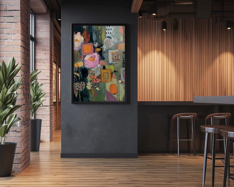 Floral Wall Art Print: Vibrant Boho Colors - Mixed Media Style