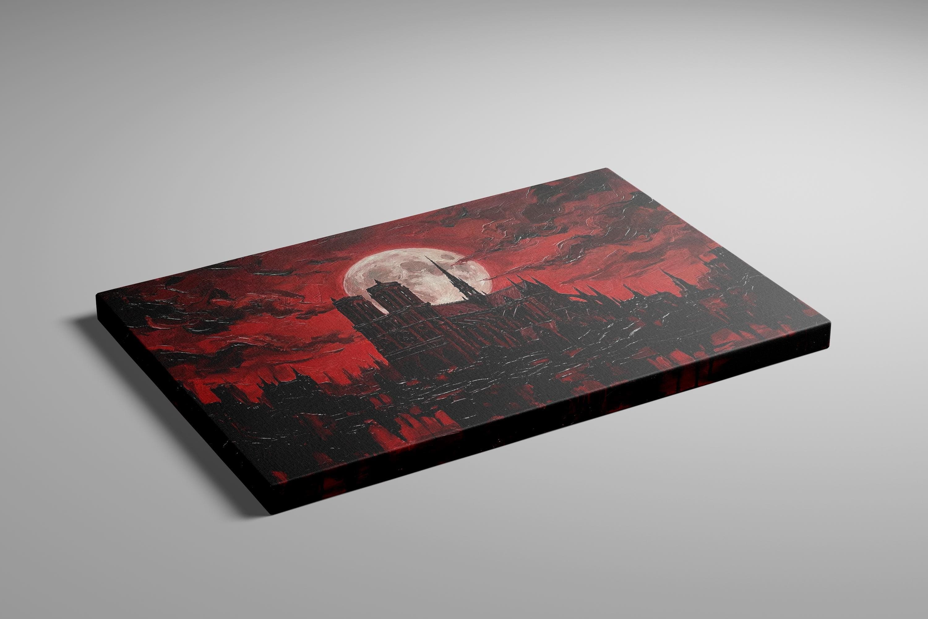 Gothic Cathedral Canvas Print, Blood Moon Cityscape (Dark Fantasy Decor)