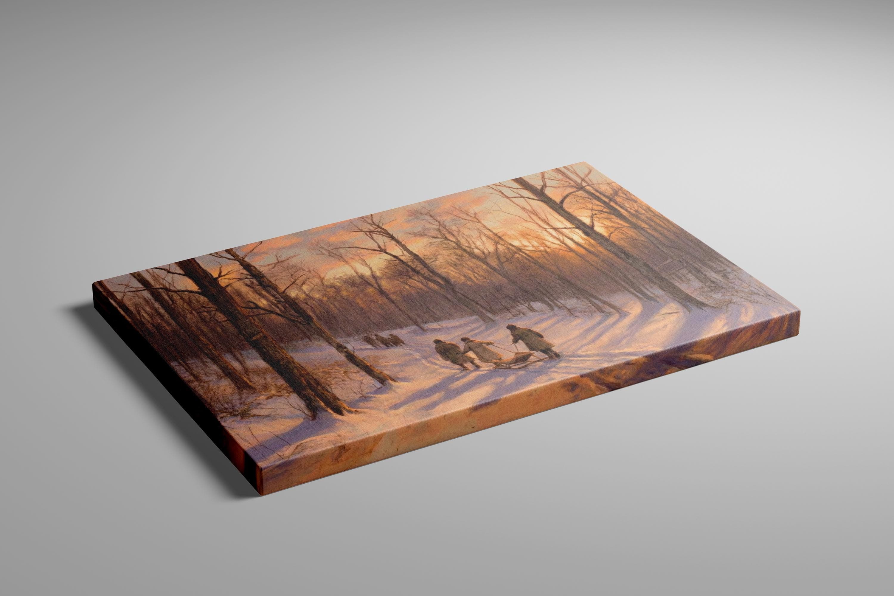 Winter Sunset Canvas, Snowy Forest Landscape (Rustic Holiday Wall Art)