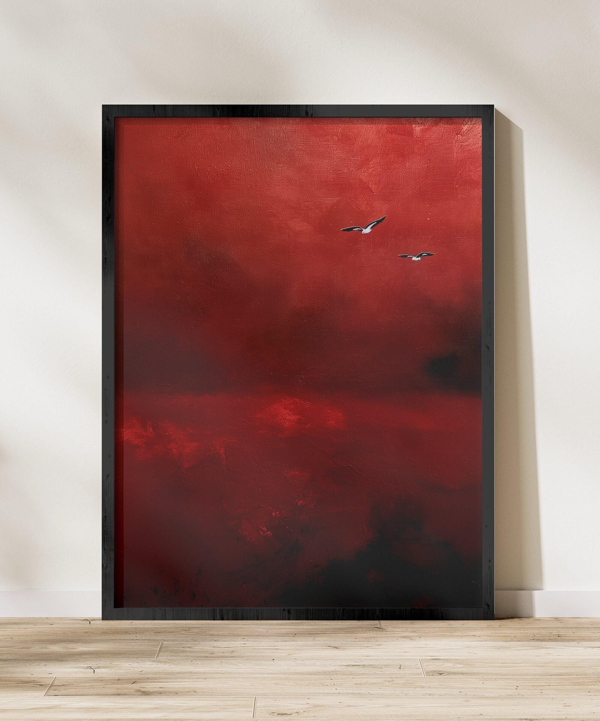 Crimson Sky Canvas Art - Vibrant Red Abstract Minimalist Design