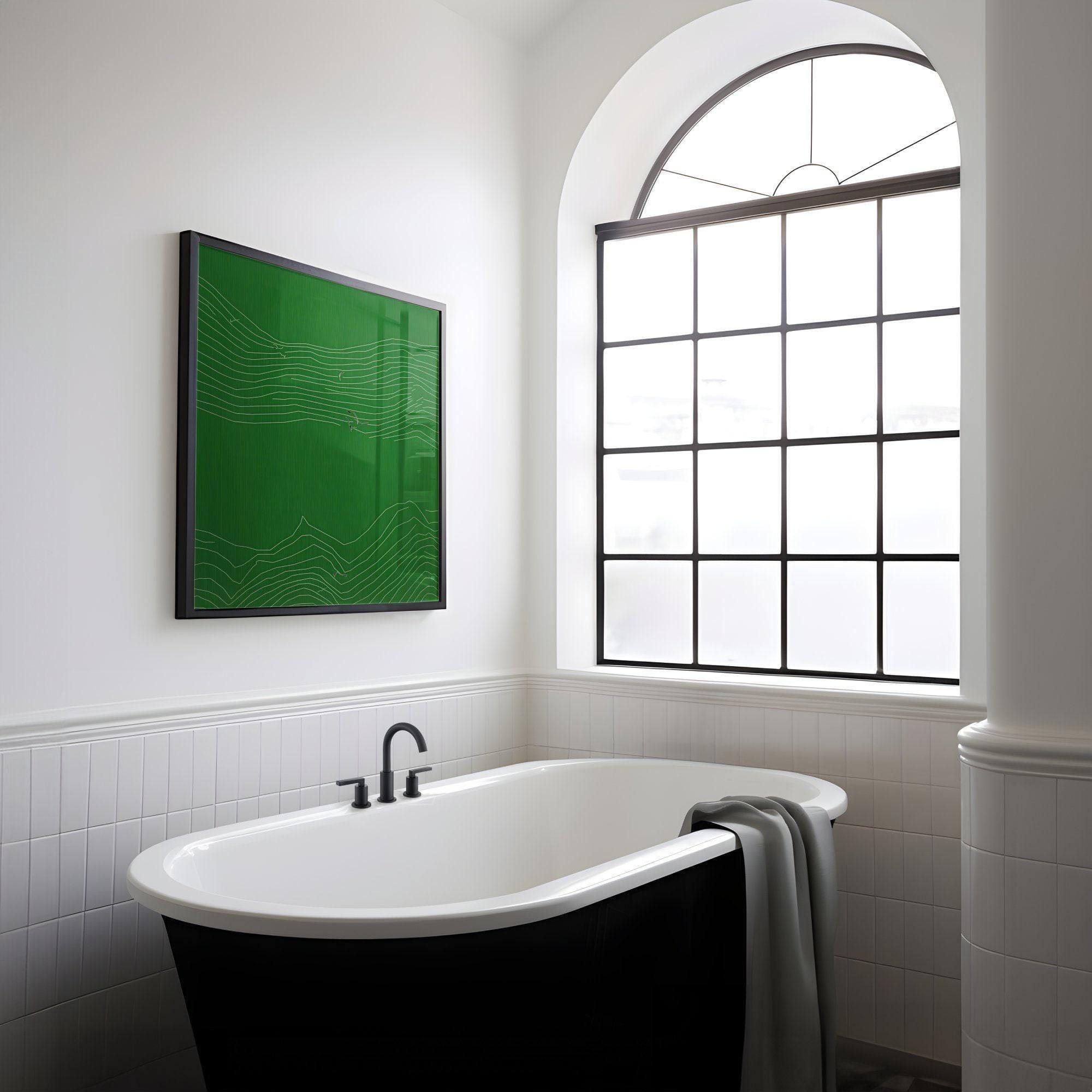 Zen Inspired Canvas Art, Minimalist Green Line Drawing (Ready to Hang)