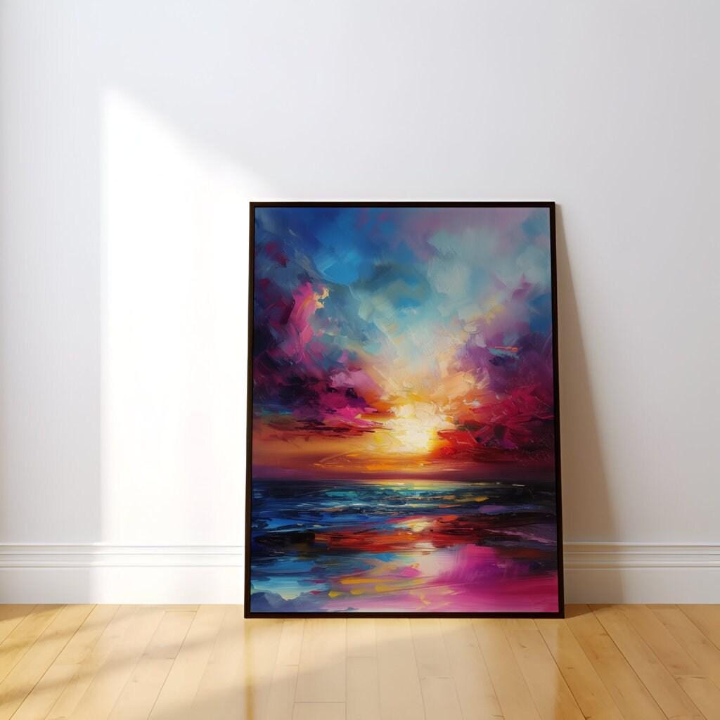 The Sunken Sun: Vibrant Abstract Sunset | Impressionist Landscape Wall Art