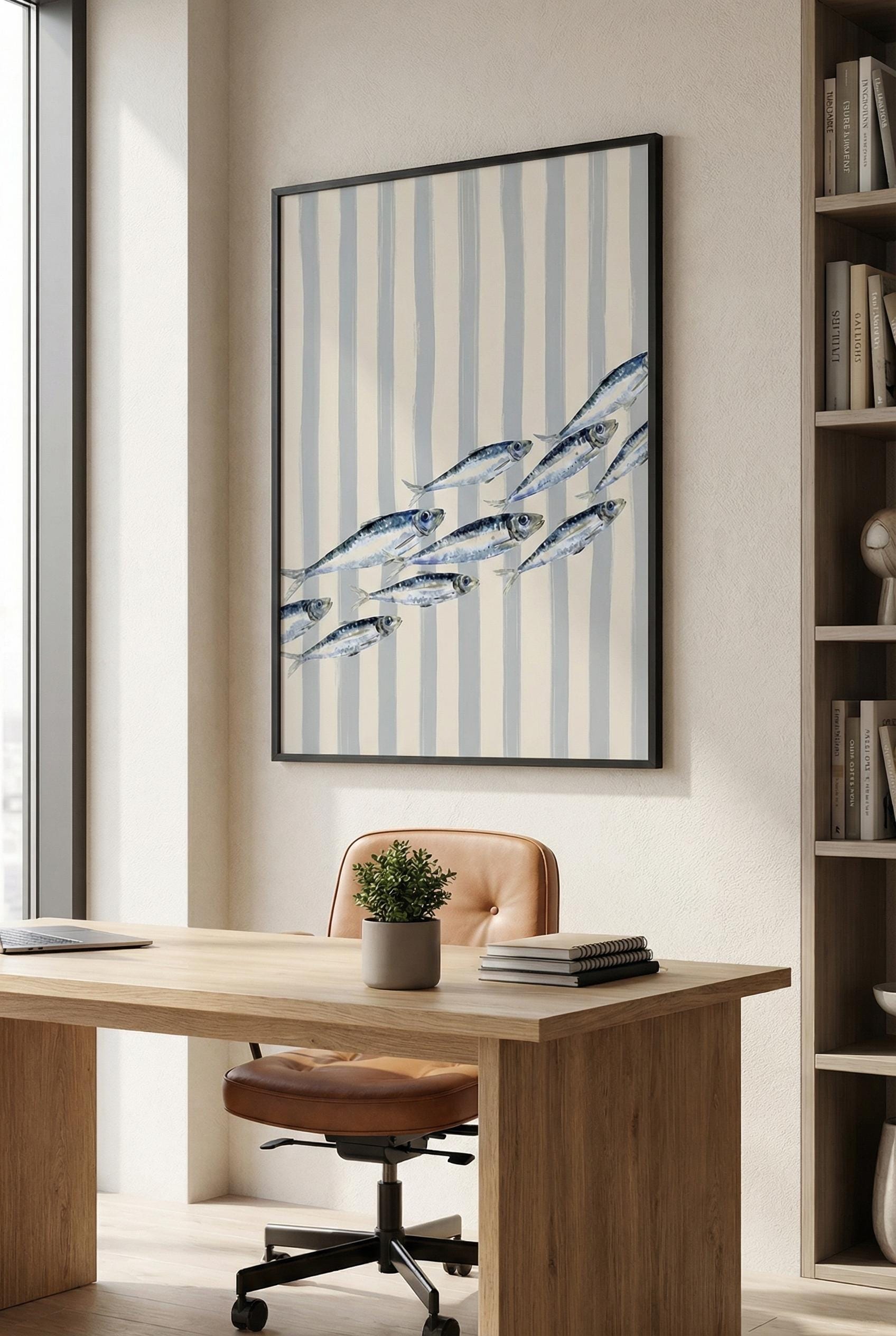 Sardine Blue Lines Wall Art - Greece Inspired Home Decor