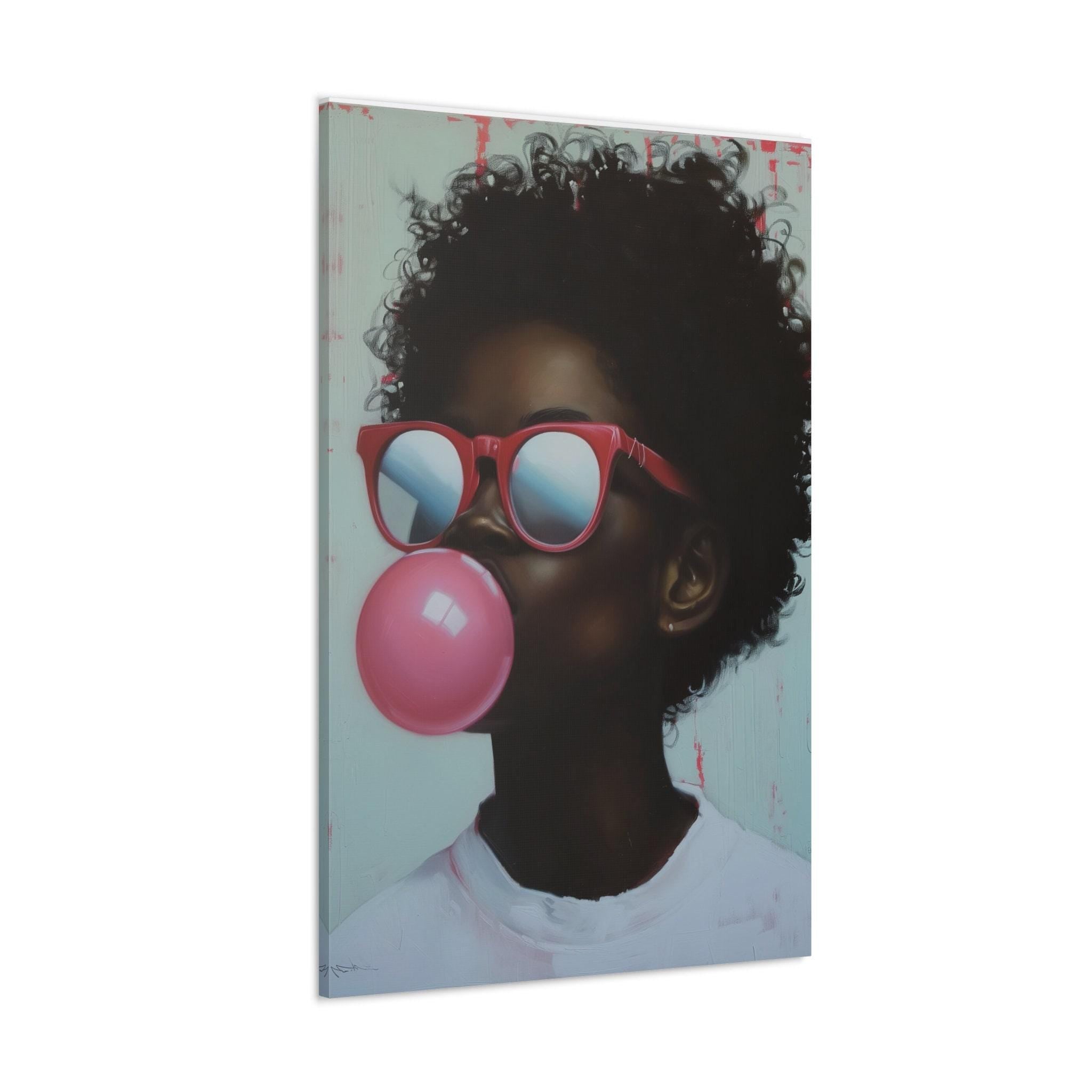 Vibrant African American Portrait Canvas: Bold Colors, Bubble Gum Pop