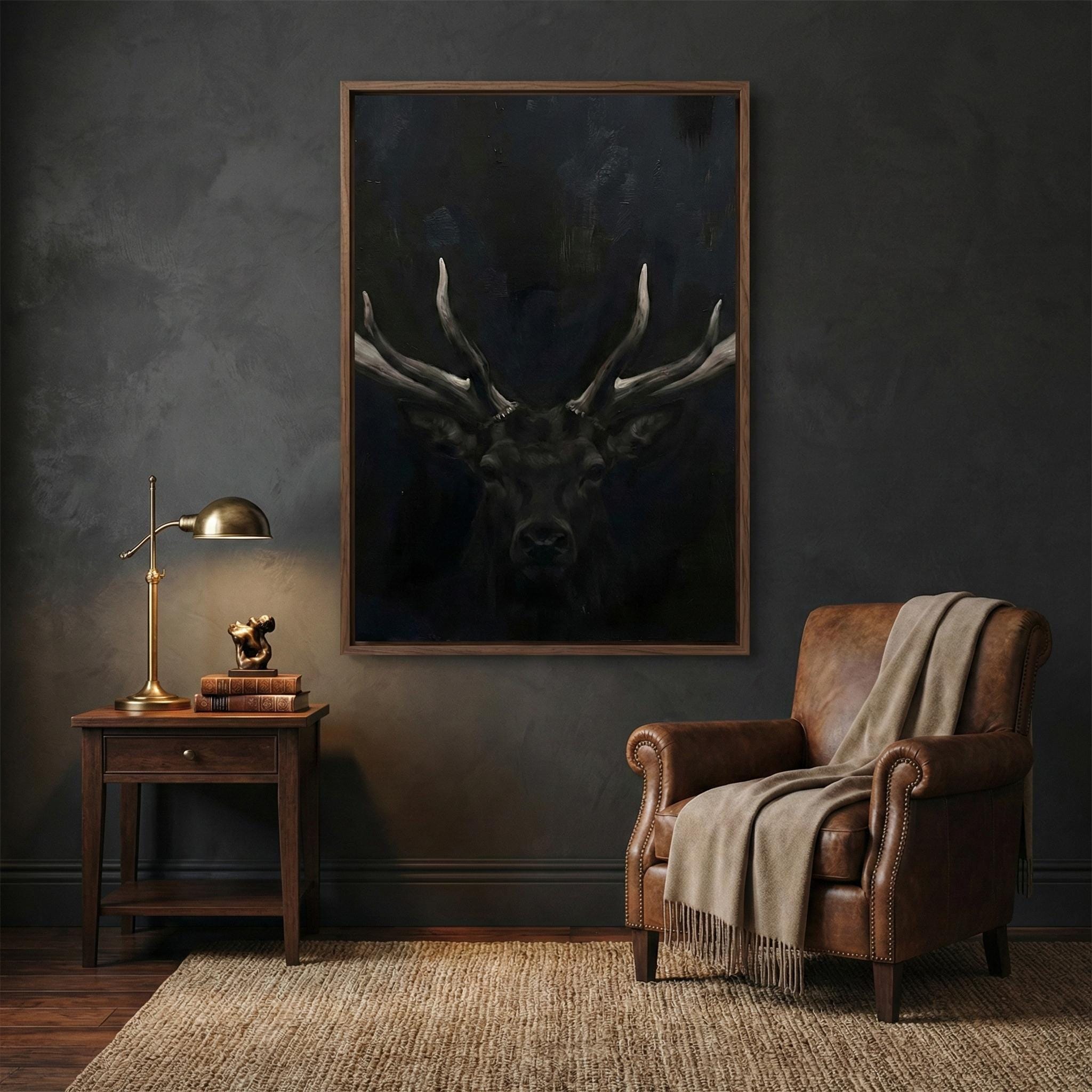 Moody Stag Canvas Print - Dark Deer with Chiaroscuro Lighting