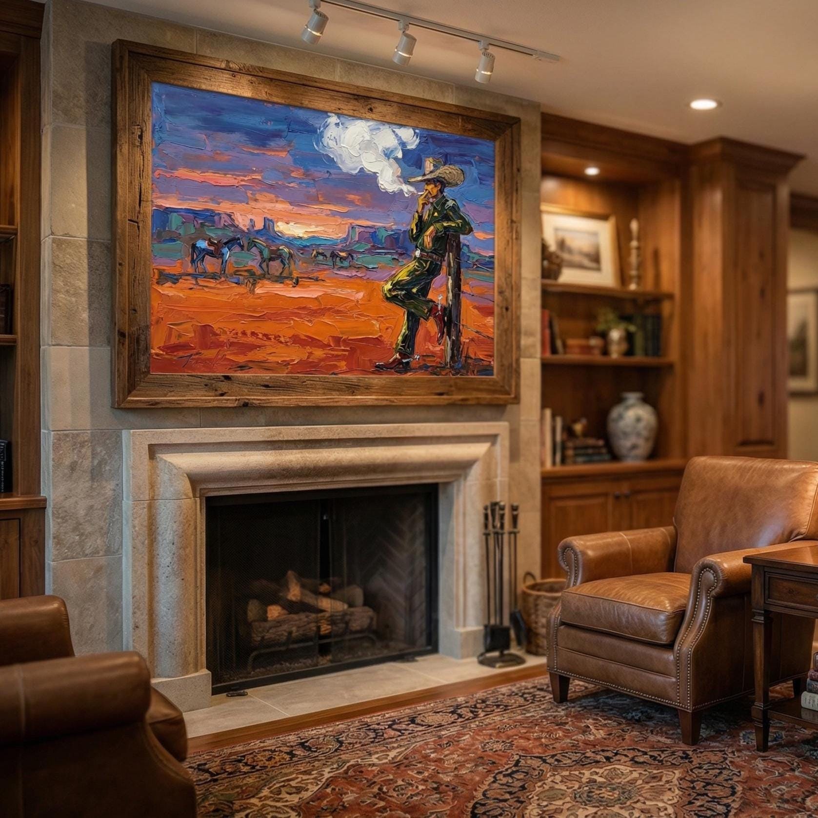 Cowboy Smoking Wall Art Print, Abstract Style (Canvas or Matte Paper)