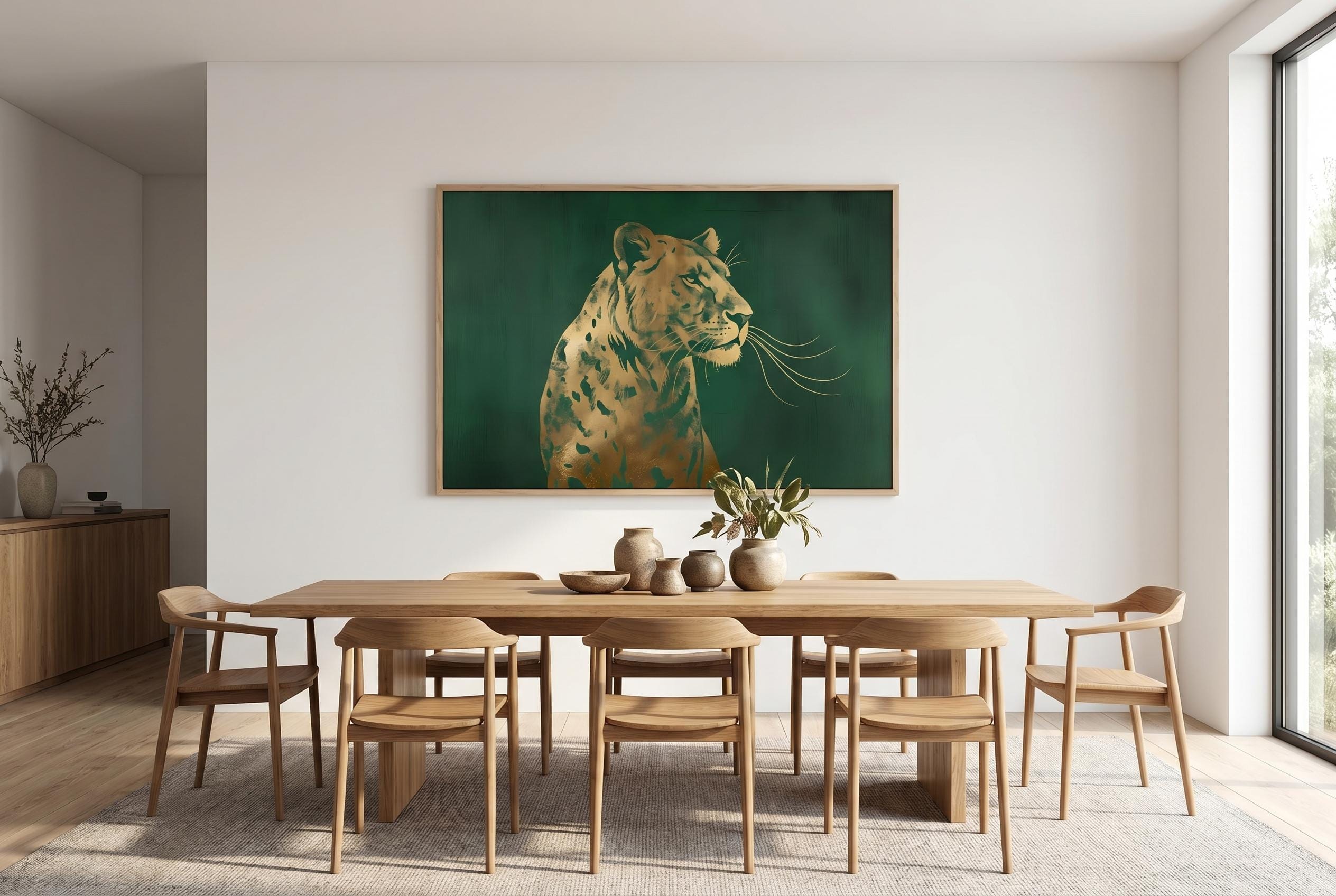 Art Deco Lion Print - Gold Foil Wildlife Wall Art | Regal Green Decor