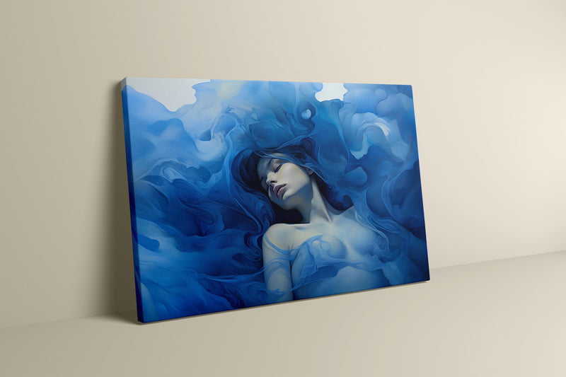 Blue Watercolor Art – Abstract Woman Fractal Painting | Serene Wall Decor