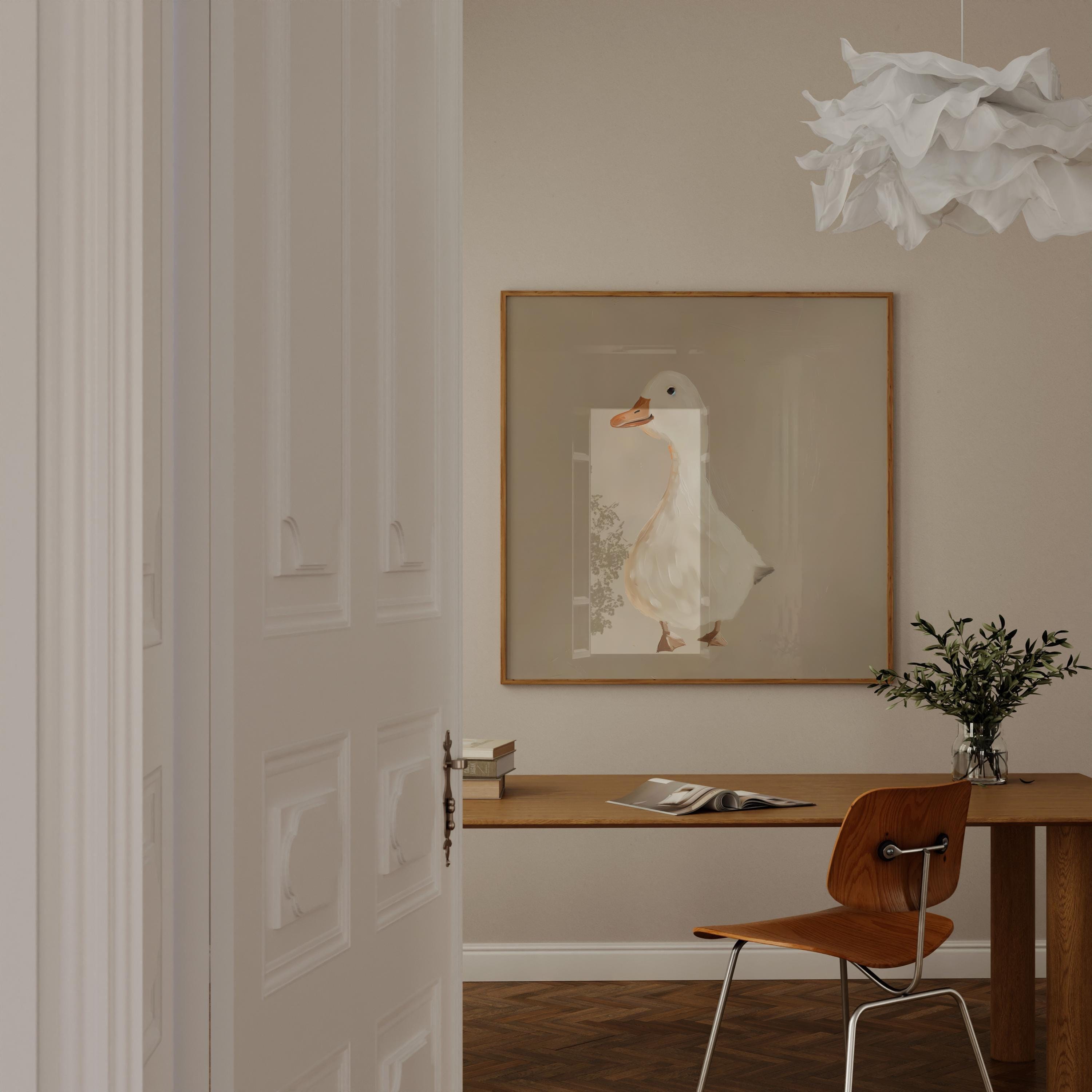 Whimsical Goose Wall Art: Beige Nursery Canvas Print