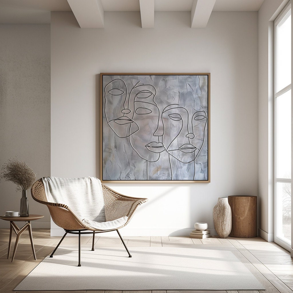 The Single Line: Minimalist Three Faces Abstract Art | Modern & Sophisticated Wall Decor