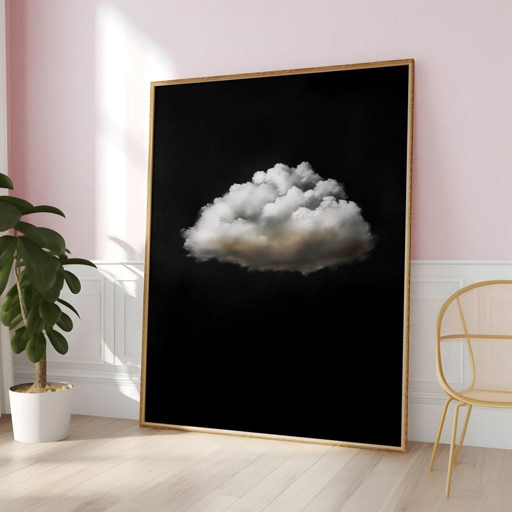 Vintage Moody Black Cloud Painting - Minimalist Impasto Texture