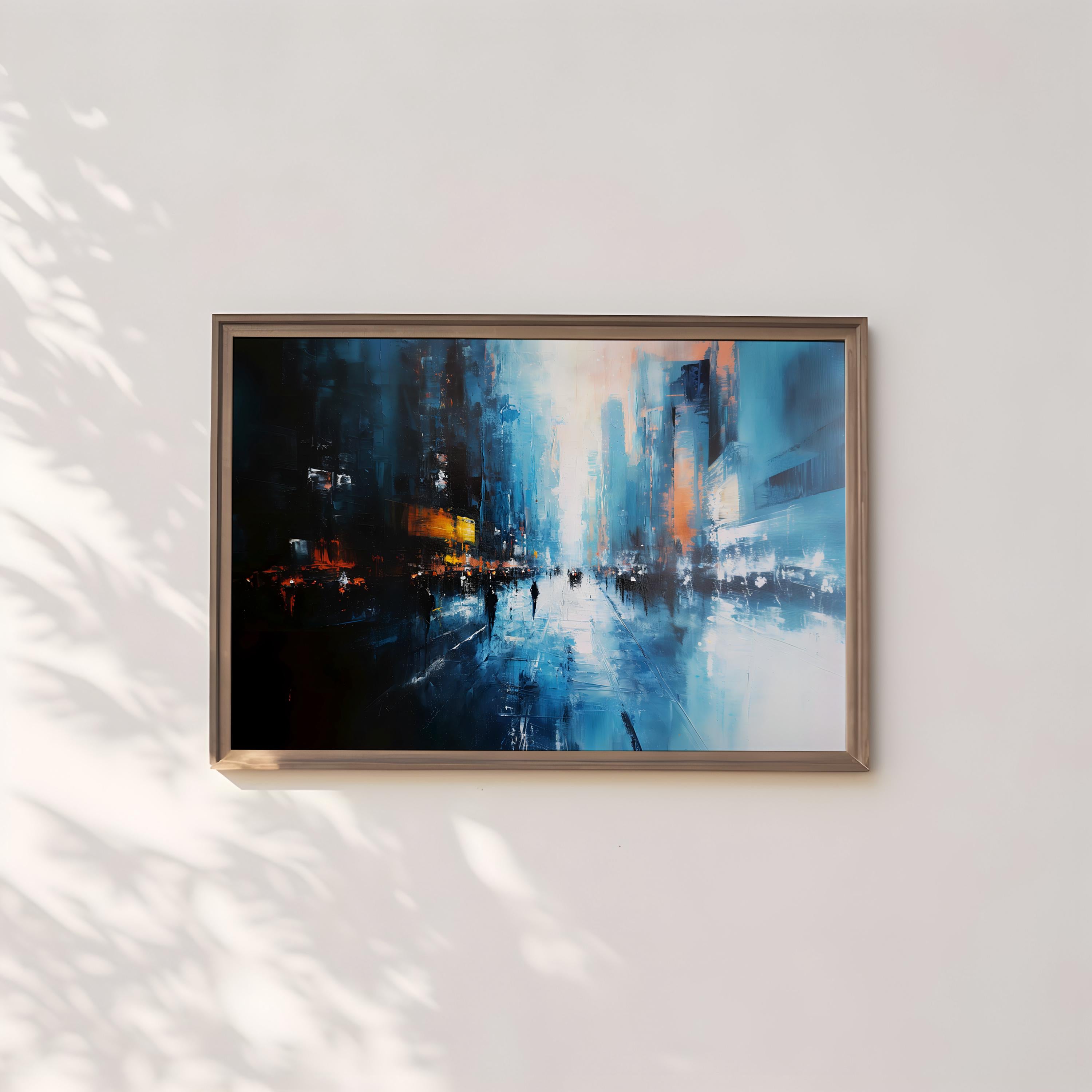 The Blue Hour: Temporal Impressionism Cityscape | Abstract & Historical Persian Blue Wall Art