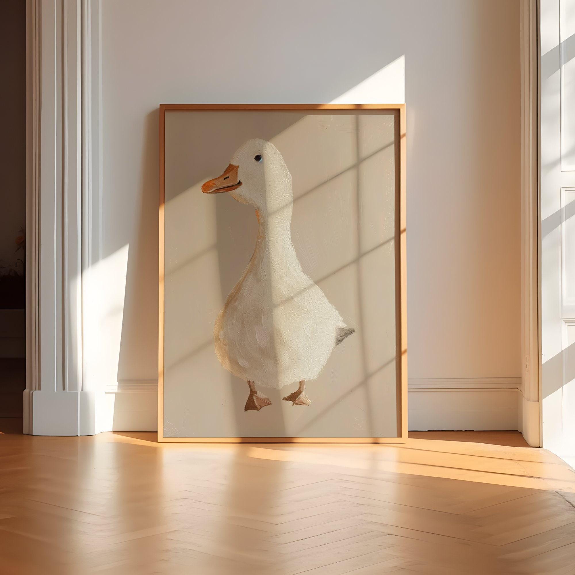 Whimsical Goose Wall Art: Beige Nursery Canvas Print
