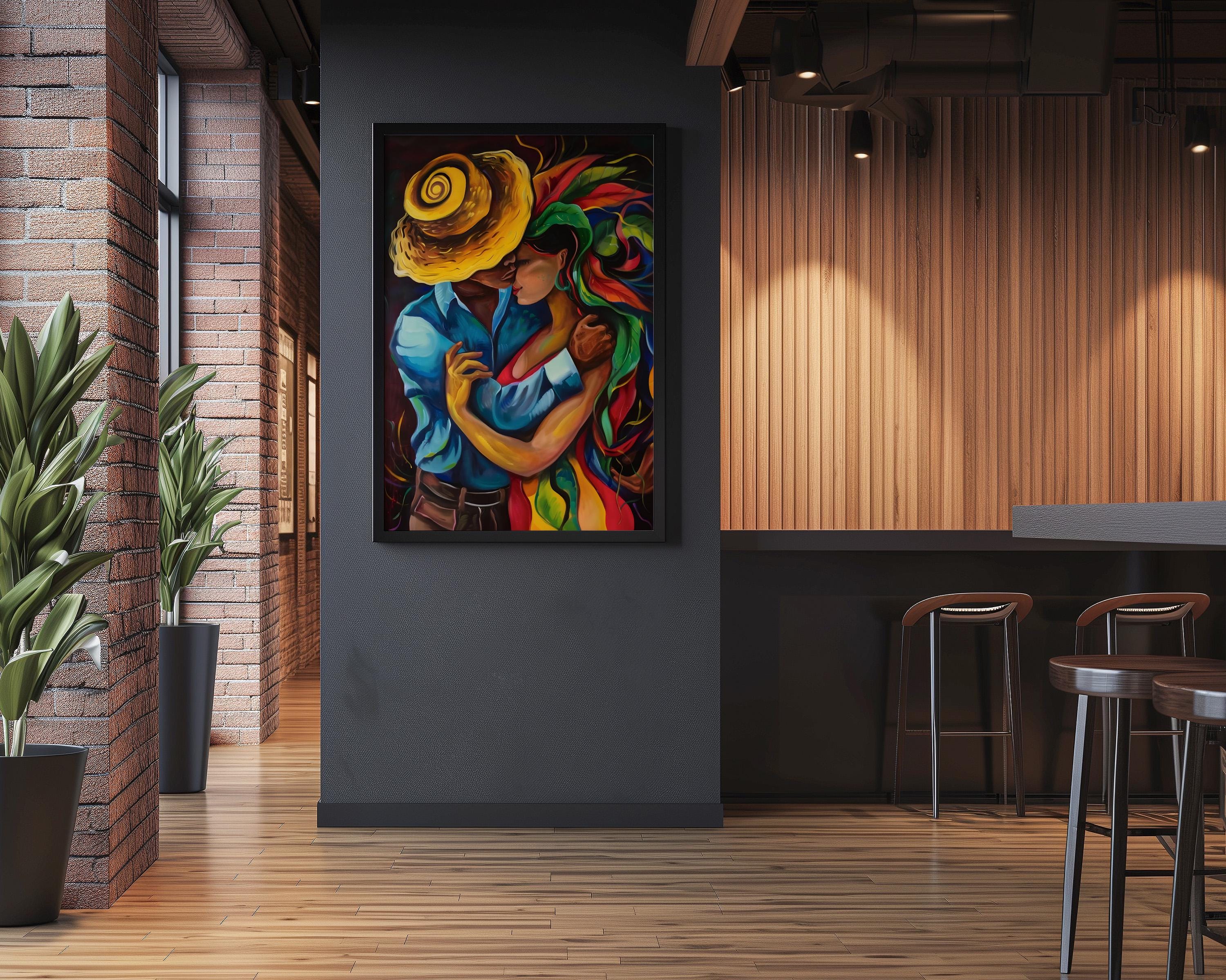 Cosmic Embrace: Vibrant Abstract Lovers Portrait | Psychedelic & Romantic Wall Art