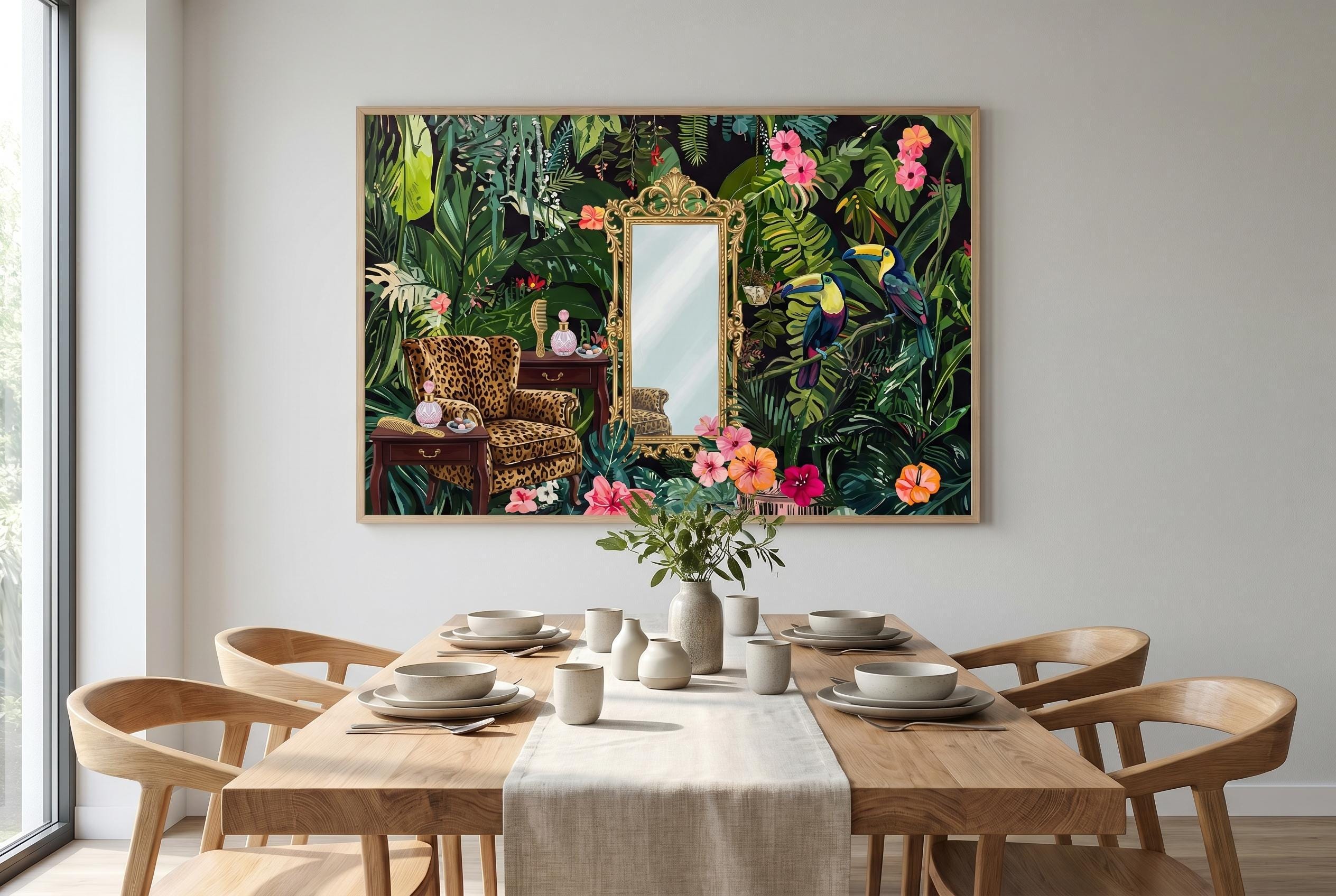 Flamingo Wall Art - Tropical Bathroom Decor | Coral Pink Spa Print
