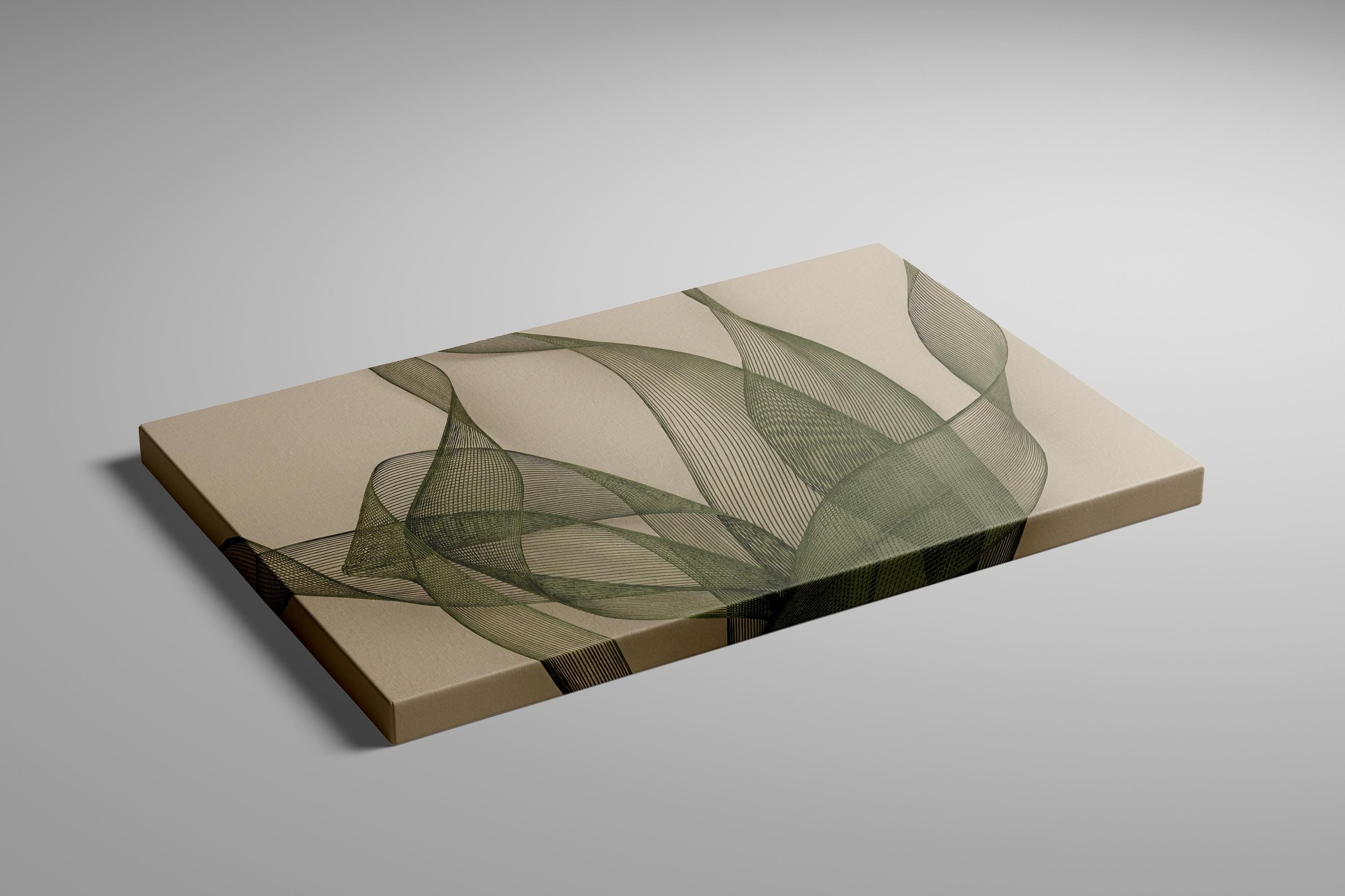 Abstract Olive Green Wall Art: Modern Sage and Beige Mesh Print