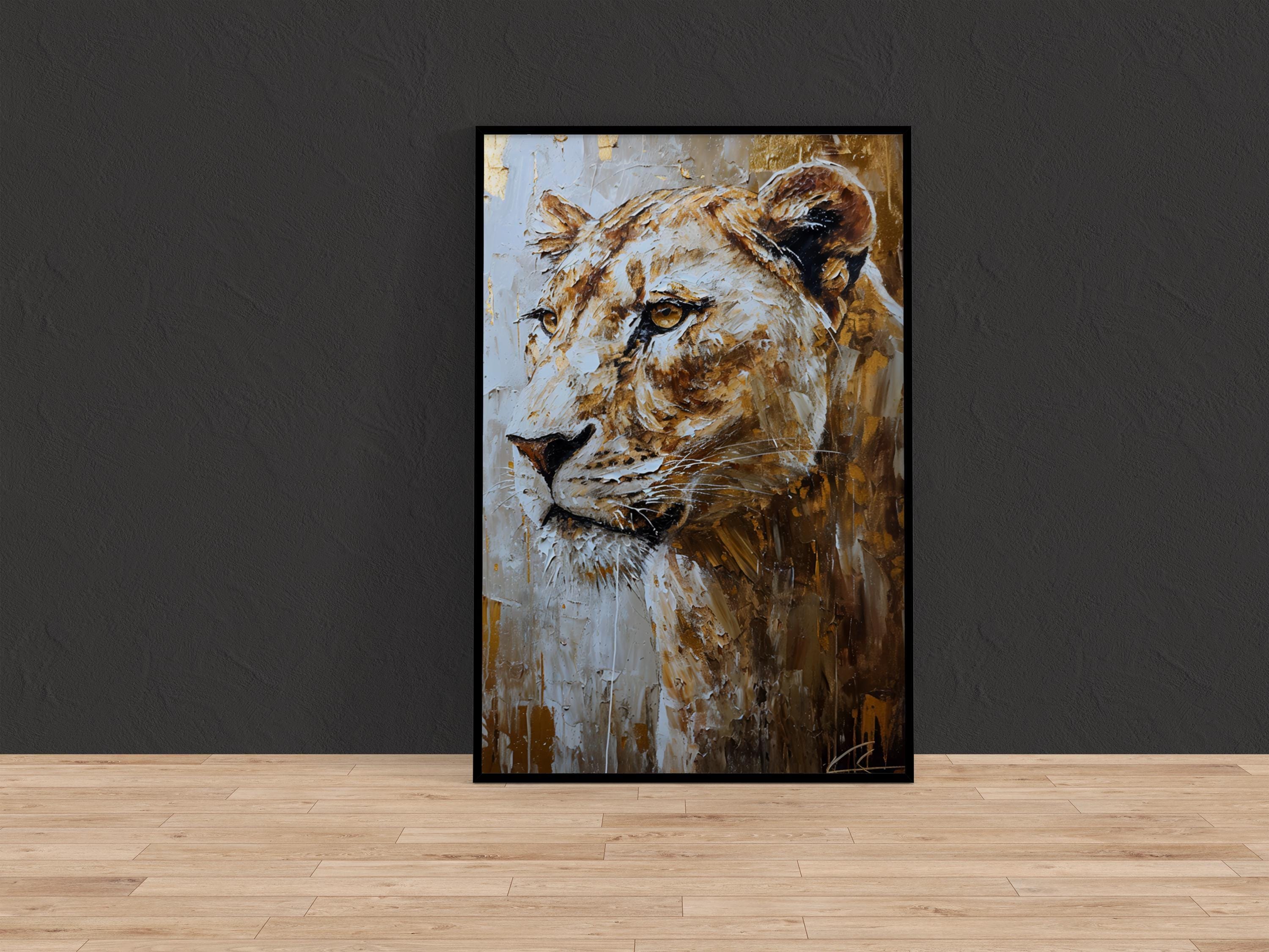 Lioness Wall Art: Graceful Wild Spirit in Gold (Canvas or Print)