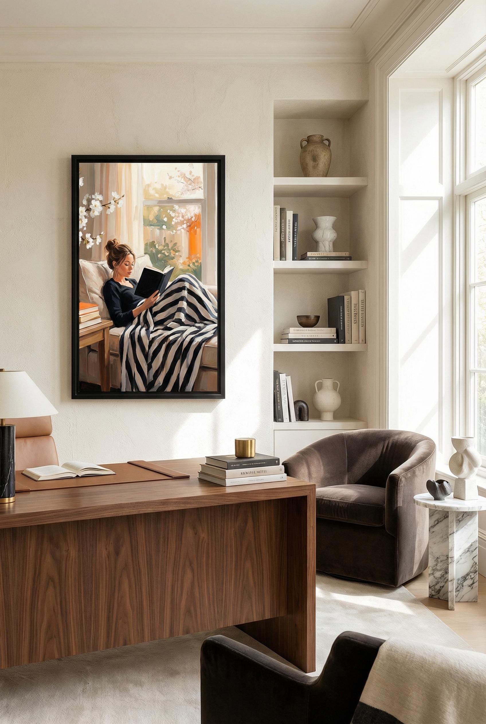 Self Care Wall Art Print - Woman Reading, Cozy Home Decor