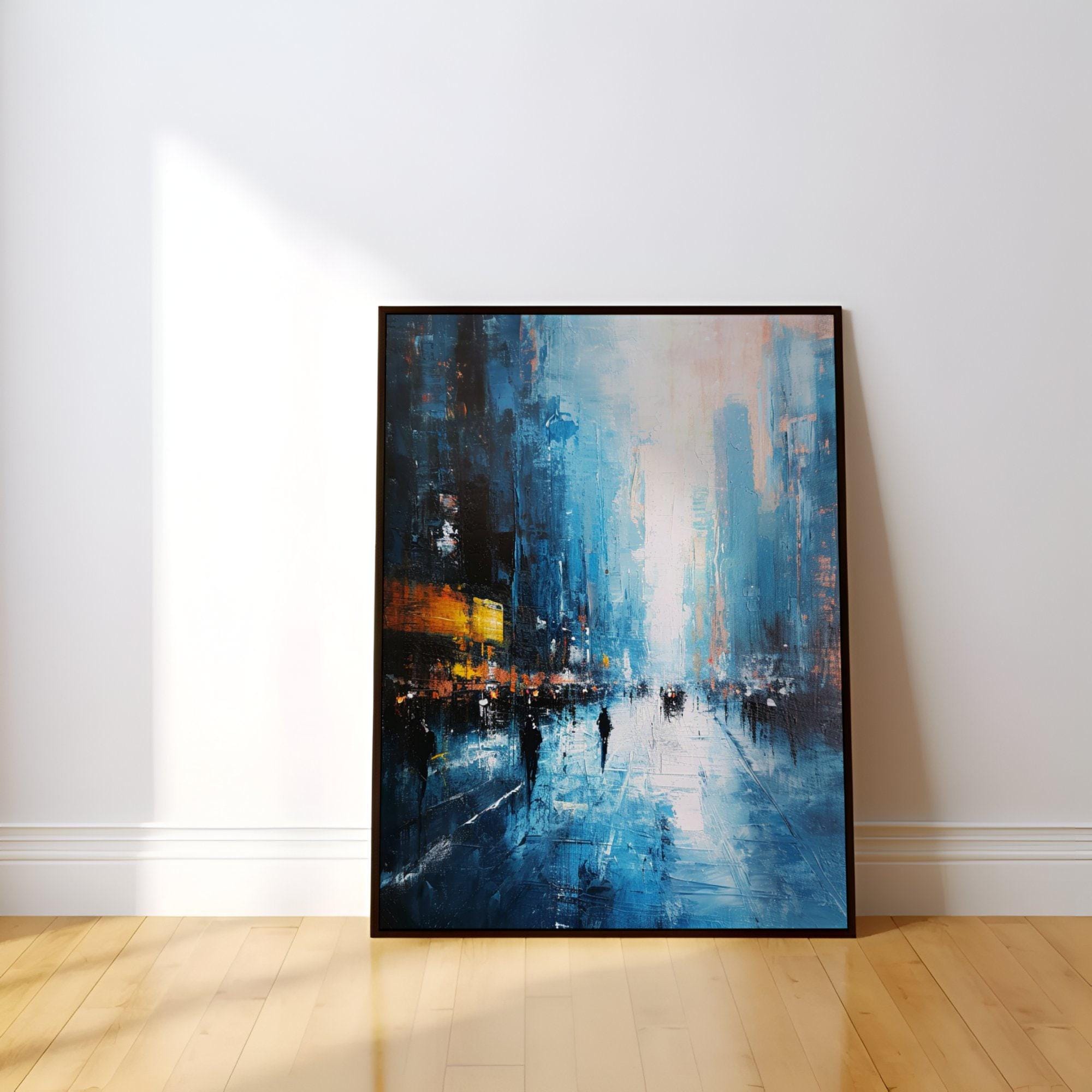 The Blue Hour: Temporal Impressionism Cityscape | Abstract & Historical Persian Blue Wall Art