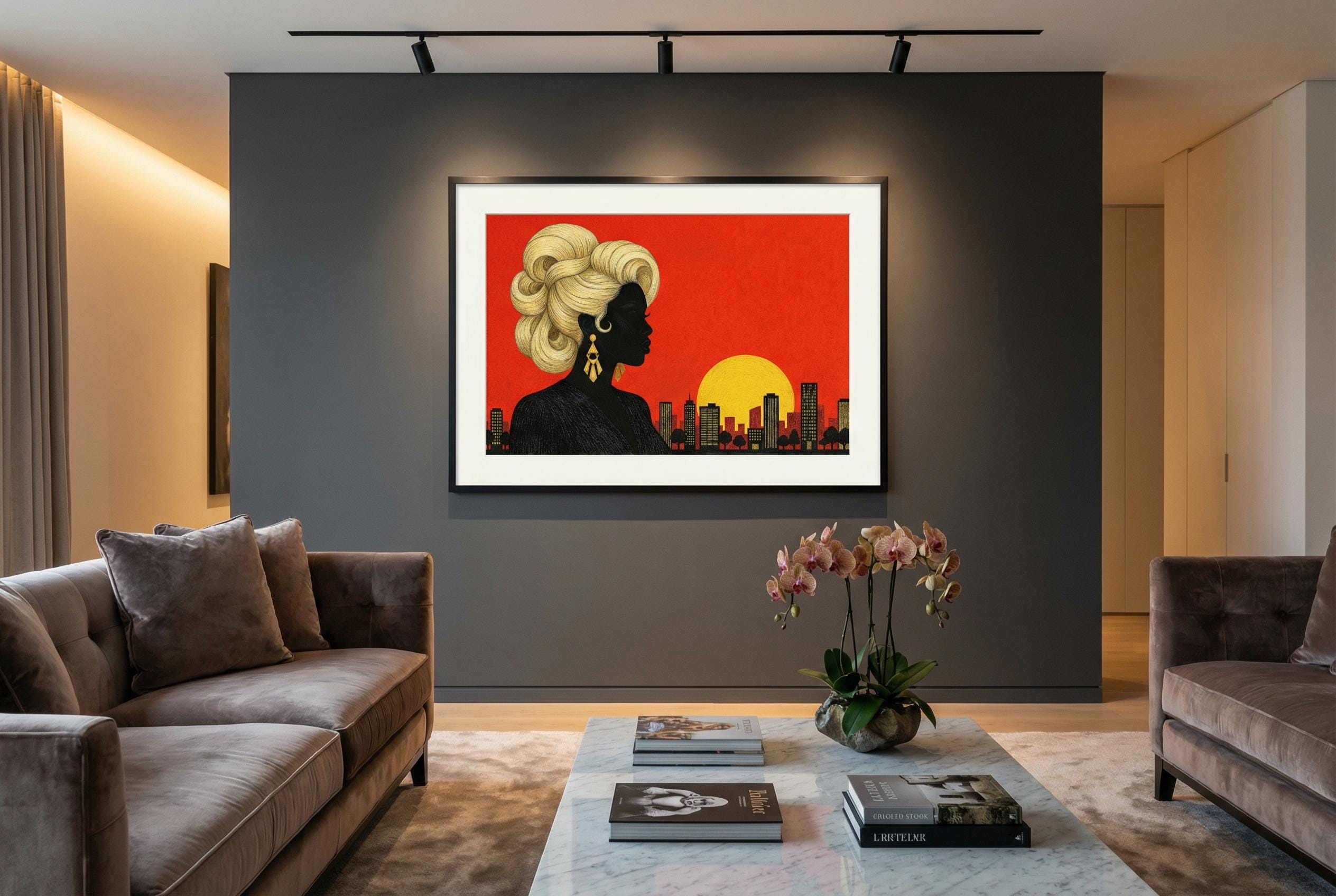 Women and Golden Hair Wall Art Print: Modern Home Decor
