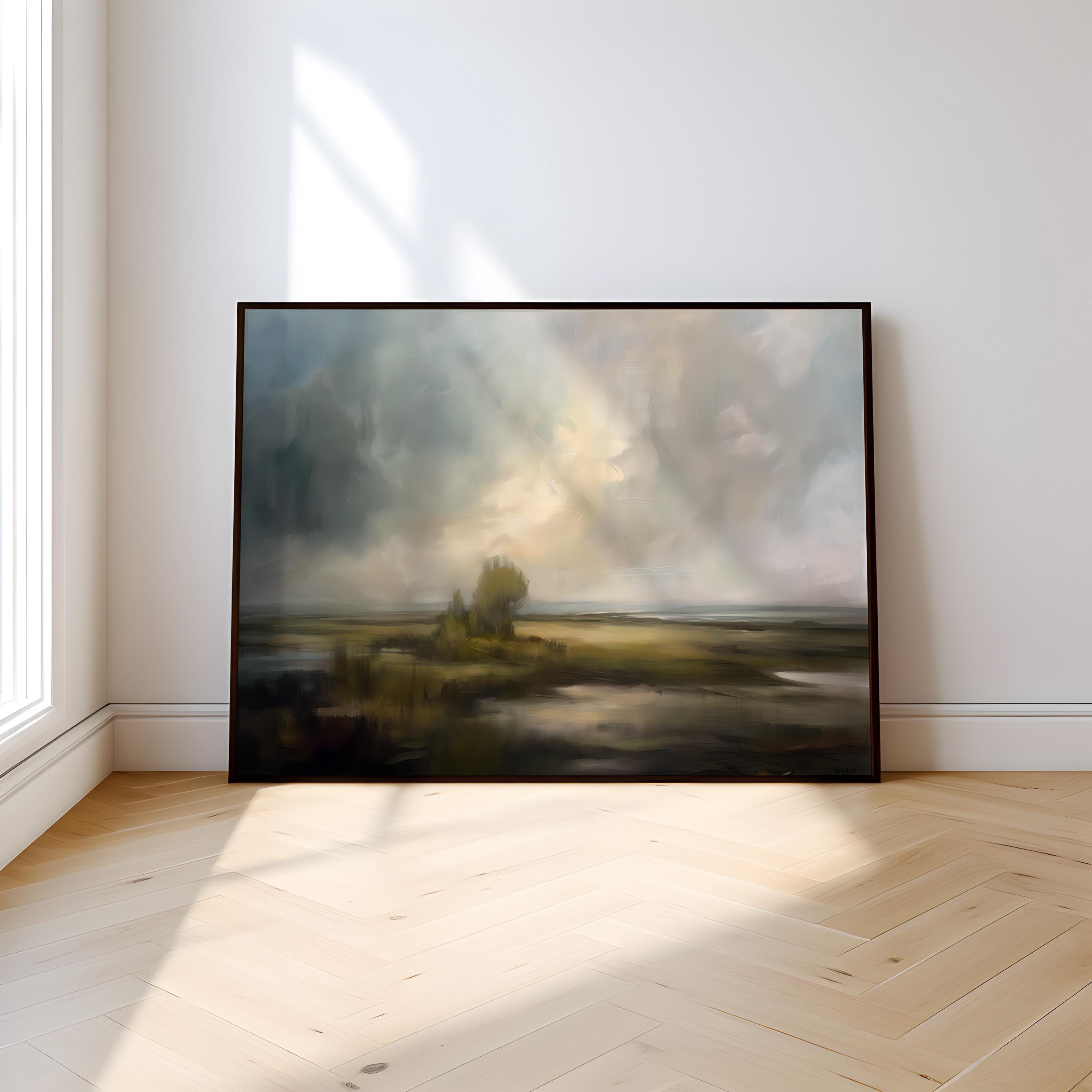 Moody Vintage Landscape Print: Rustic Countryside Art (Canvas or Framed)