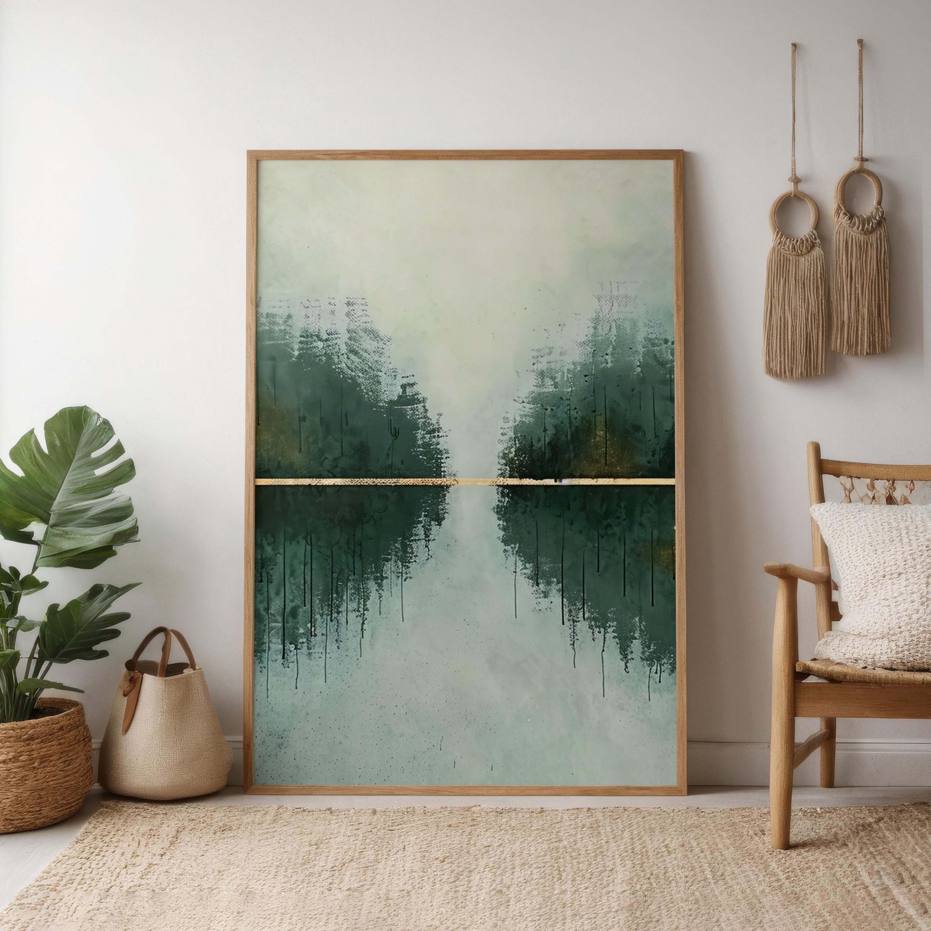 Green and Gold Horizon Wall Art - Abstract Landscape Canvas