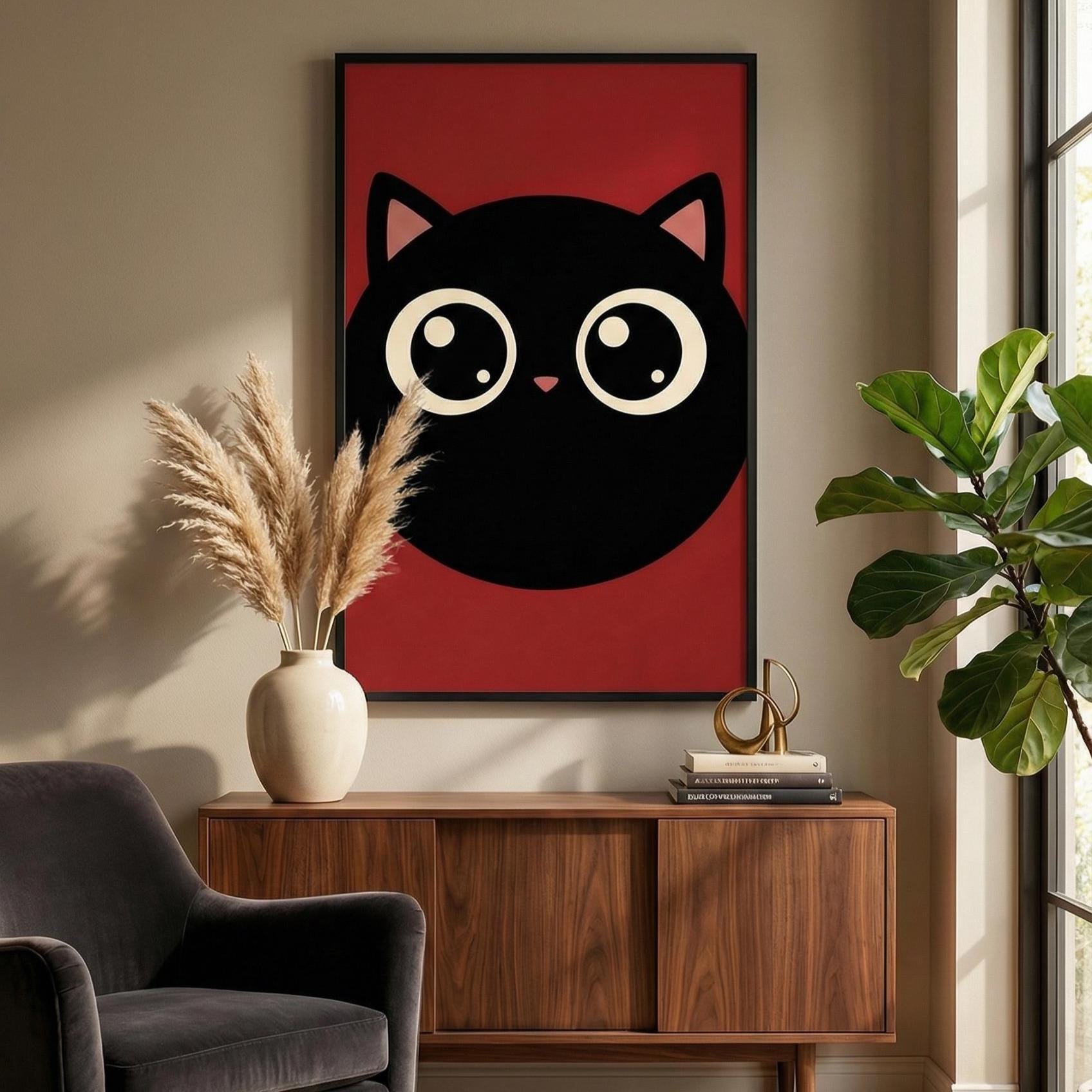 Red Owl Wall Art Print - Japanese Minimalist Style