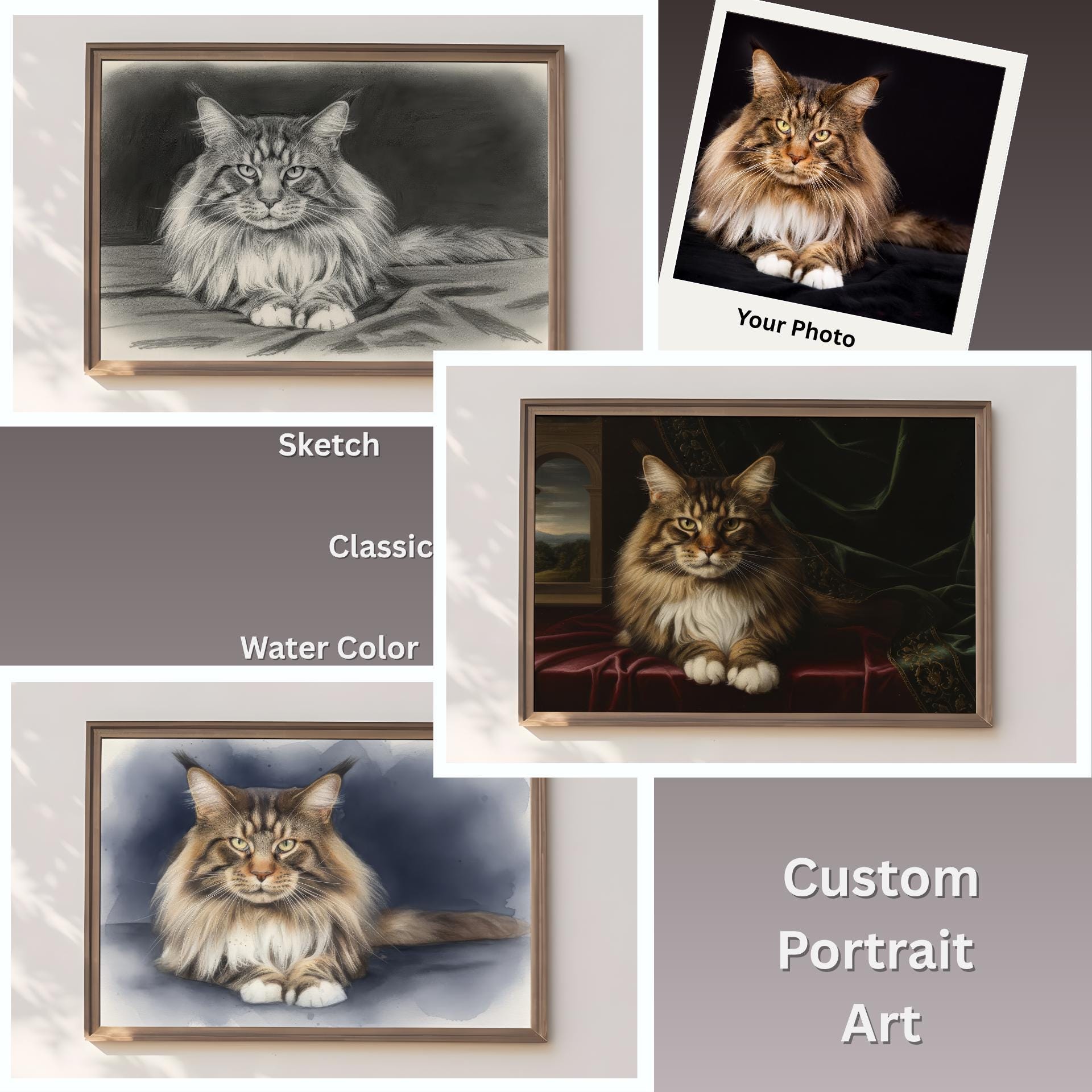 Cat Portrait Artwork: Personalized Watercolor or Matte Print - From Your Photo