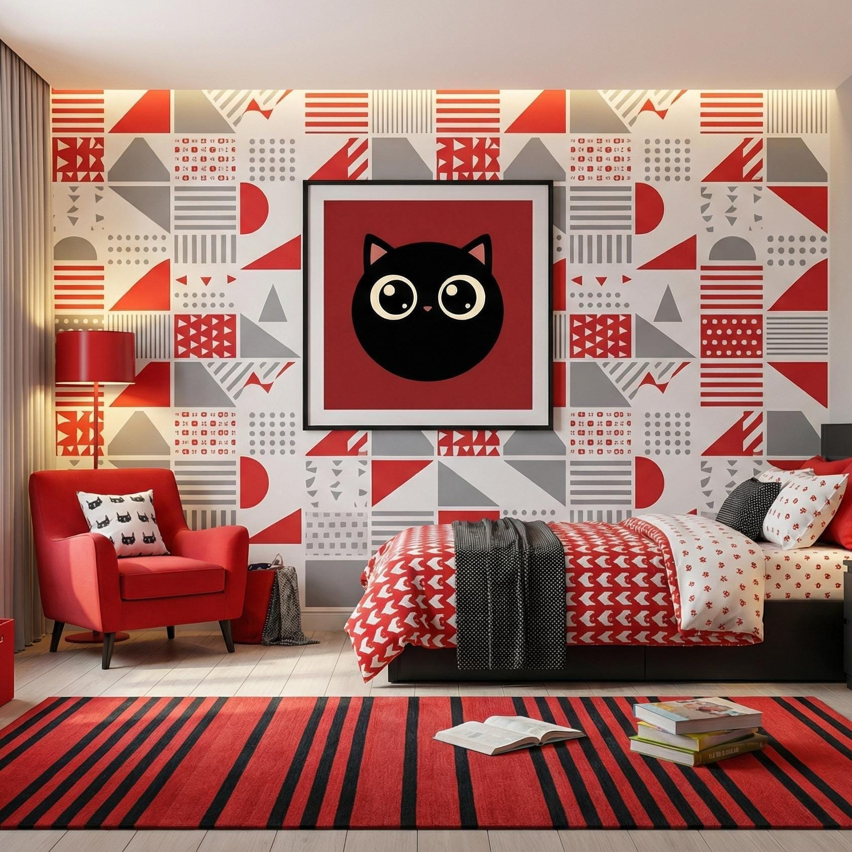 Red Owl Wall Art Print - Japanese Minimalist Style