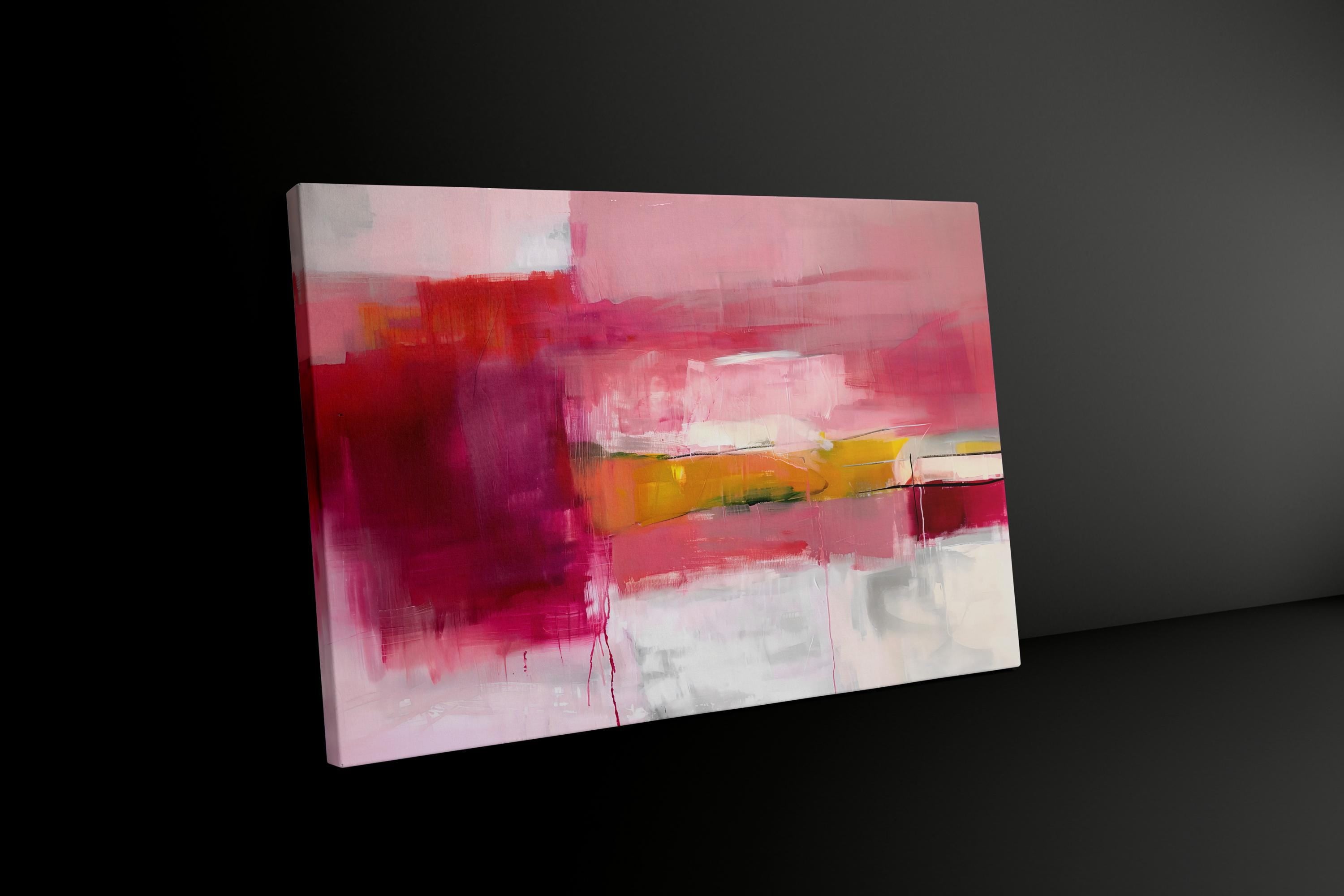 Vibrant Energy: Expressive Abstract Canvas Art in Pink & Red | Modern Statement Wall Decor