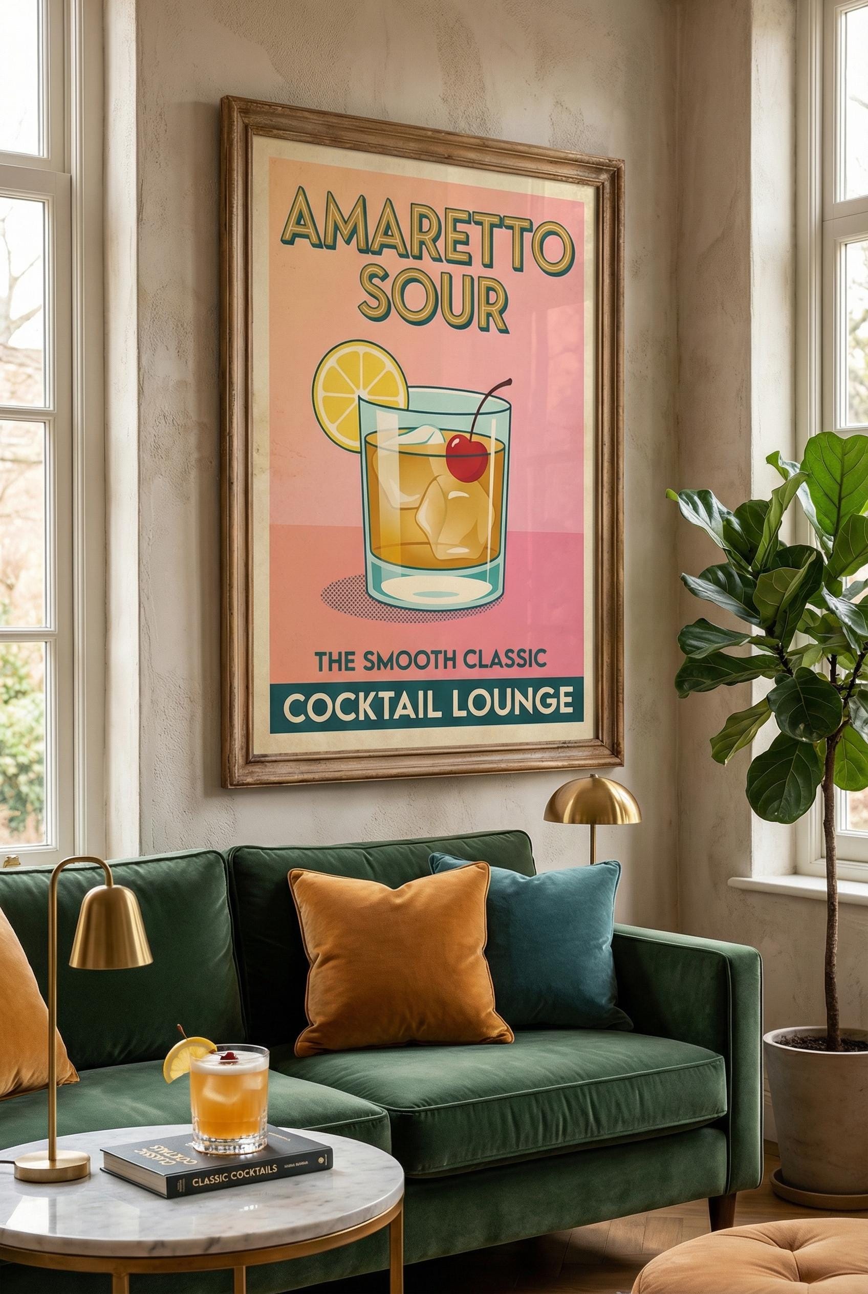 Amaretto Sour Wall Art Print: Modern Cocktail Home Decor