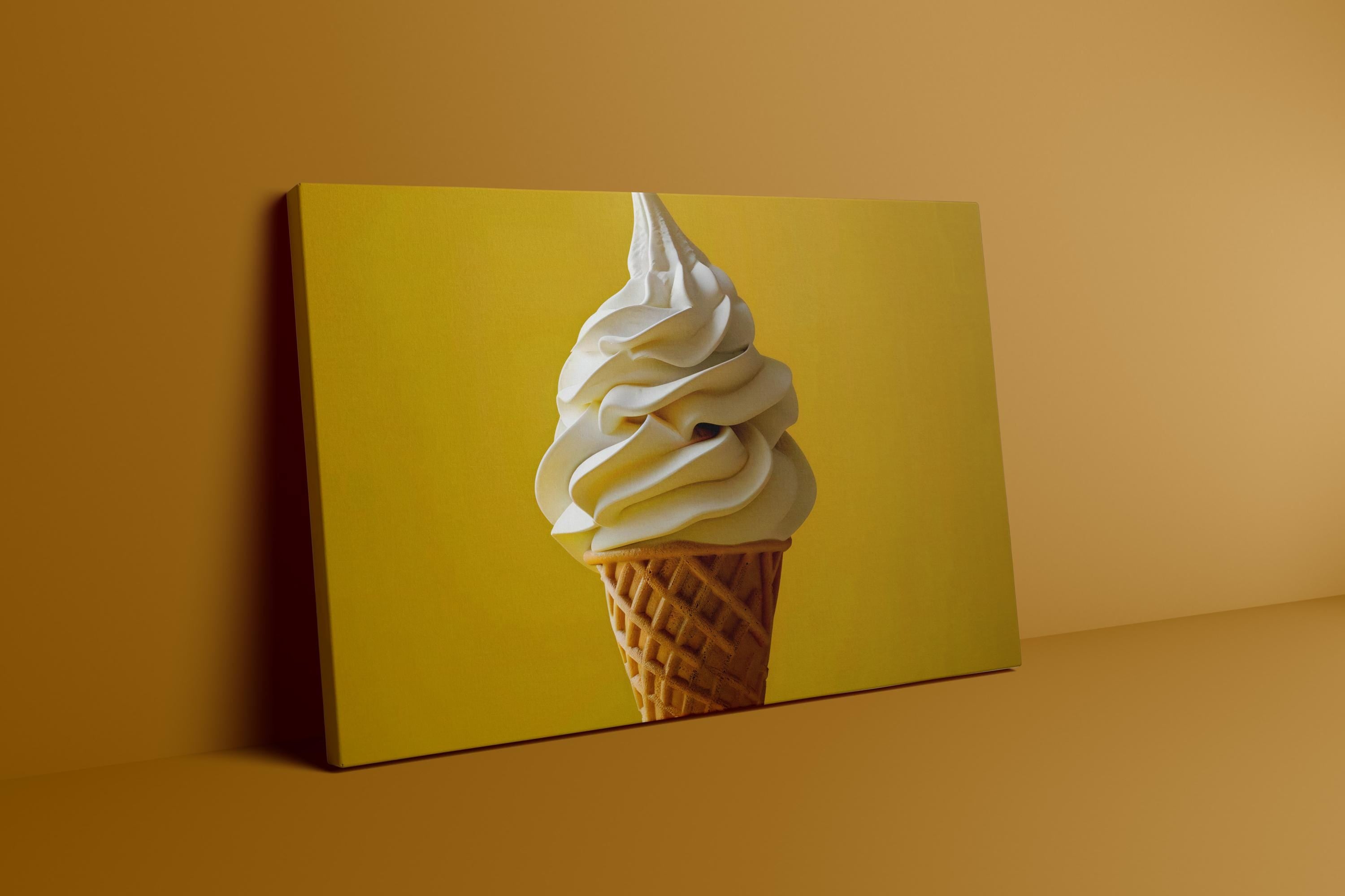 Summer Bliss: Minimalist Soft-Serve Ice Cream Cone Art | Vibrant Yellow Pop Art Print