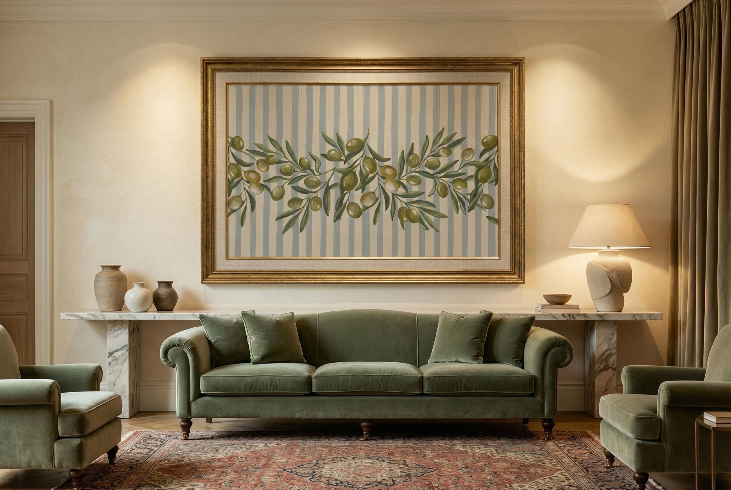 Olives Blue Lines Wall Art: Modern Abstract Print for Home
