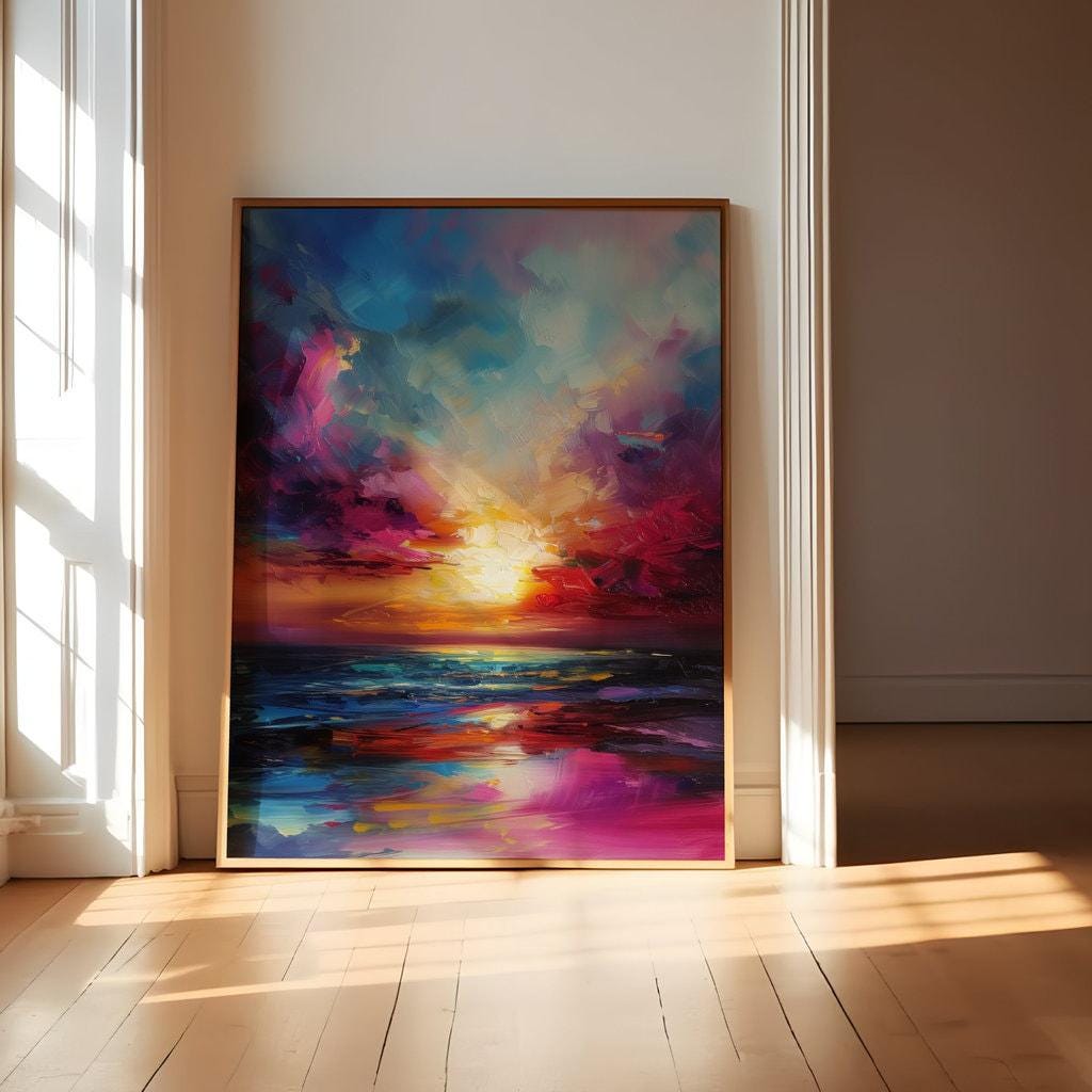 The Sunken Sun: Vibrant Abstract Sunset | Impressionist Landscape Wall Art