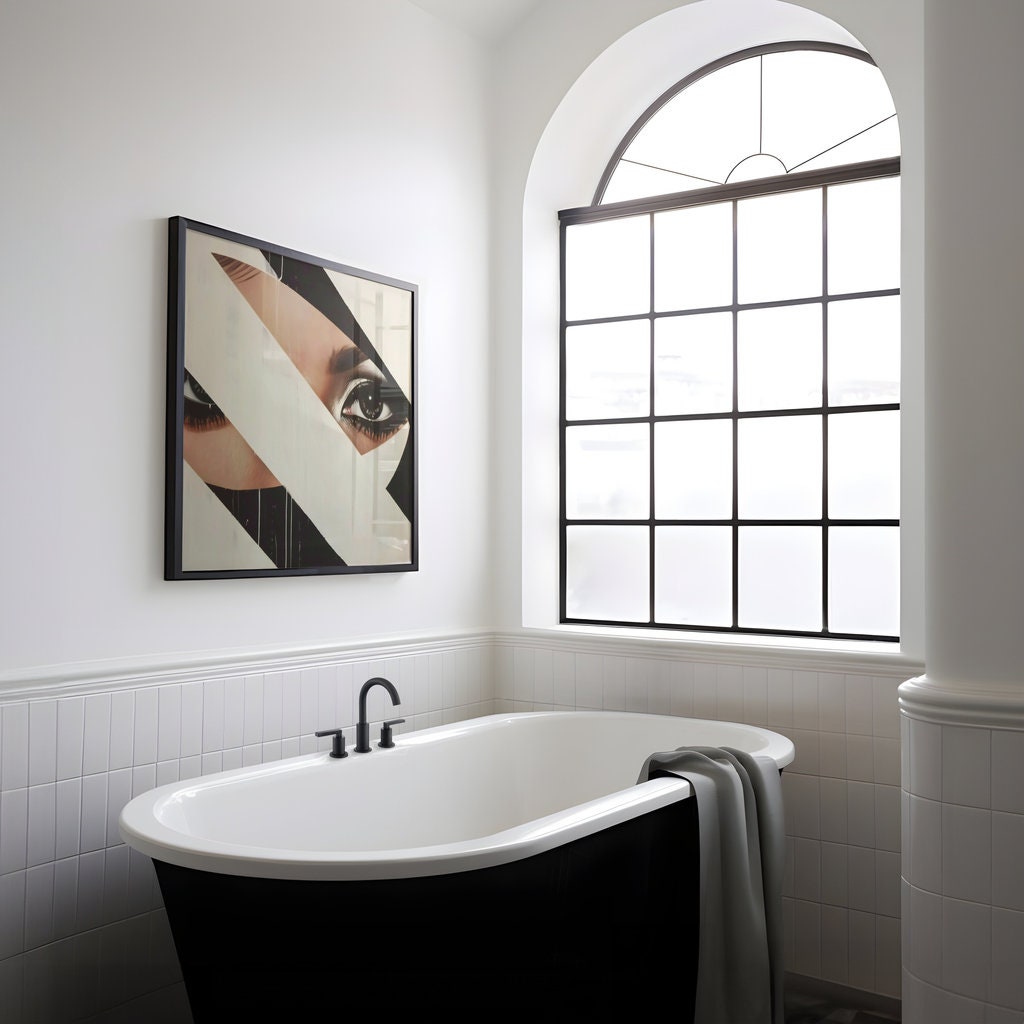The Observer: Surreal Eye in Fractured Geometric Art | Modern Black & White Wall Decor