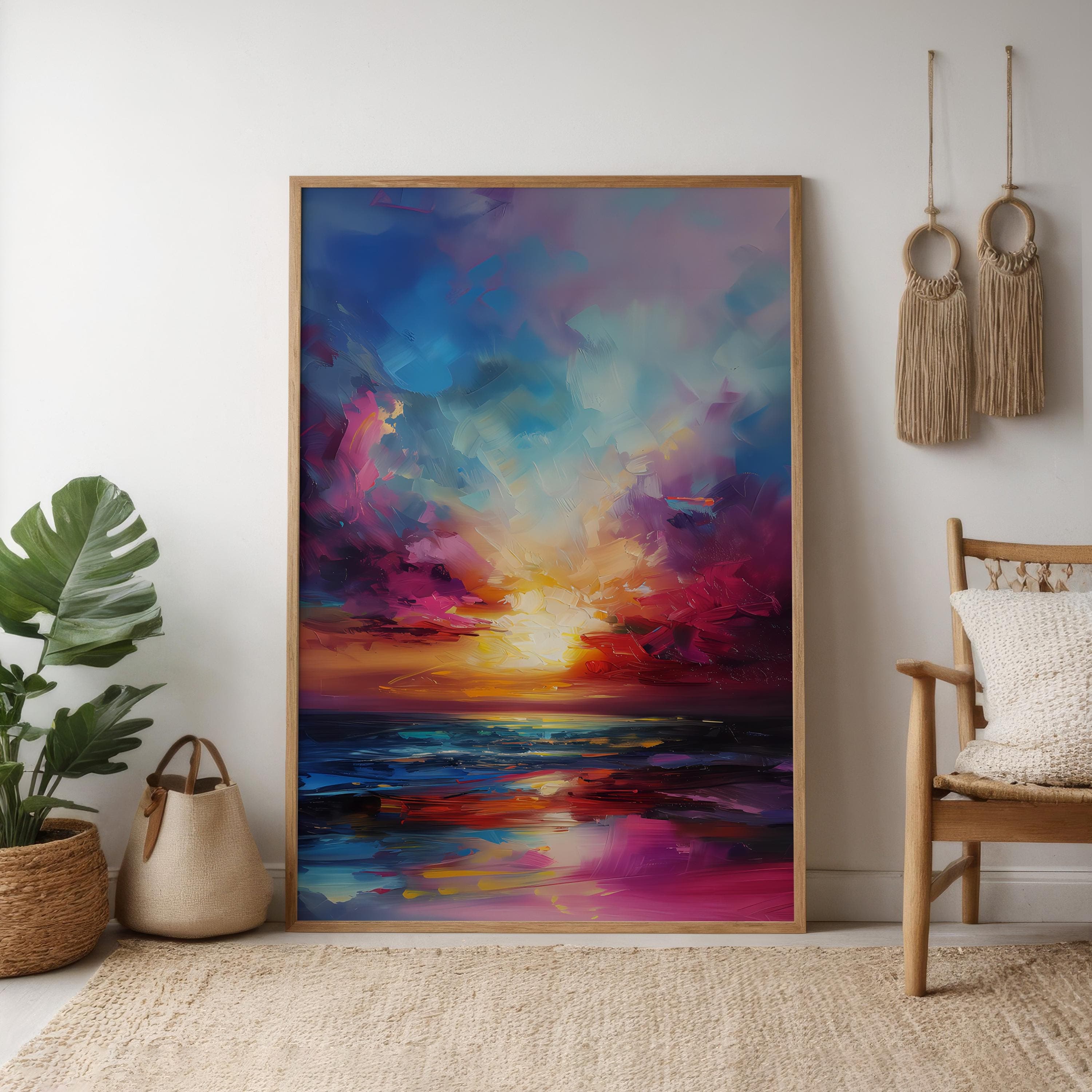Sunset Wall Decor: Tranquil Abstract Landscape (Framed or Unframed)