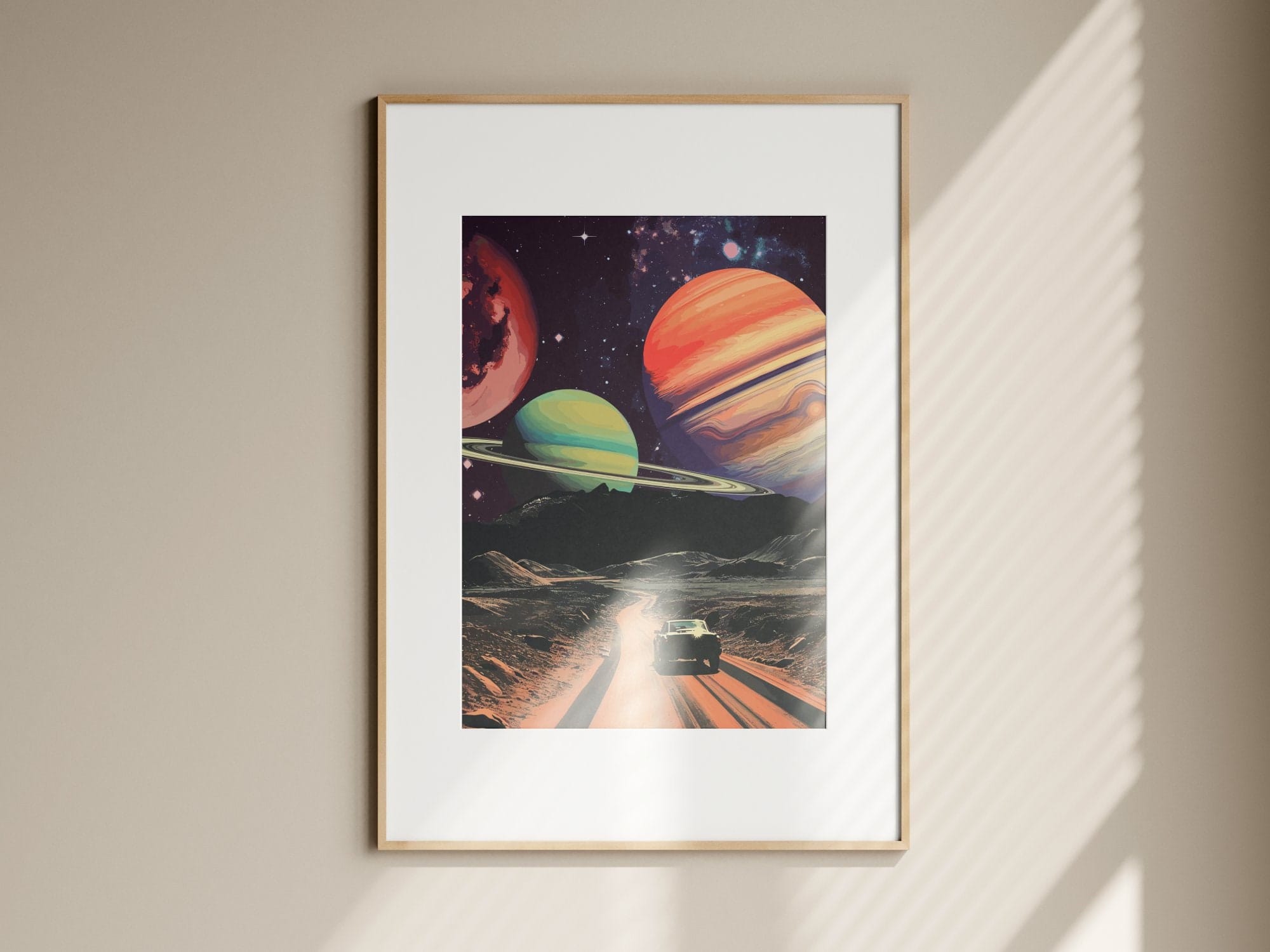 Space Drive Wall Art: Vintage Sci-Fi Collage (Self-Adhesive, Removable)