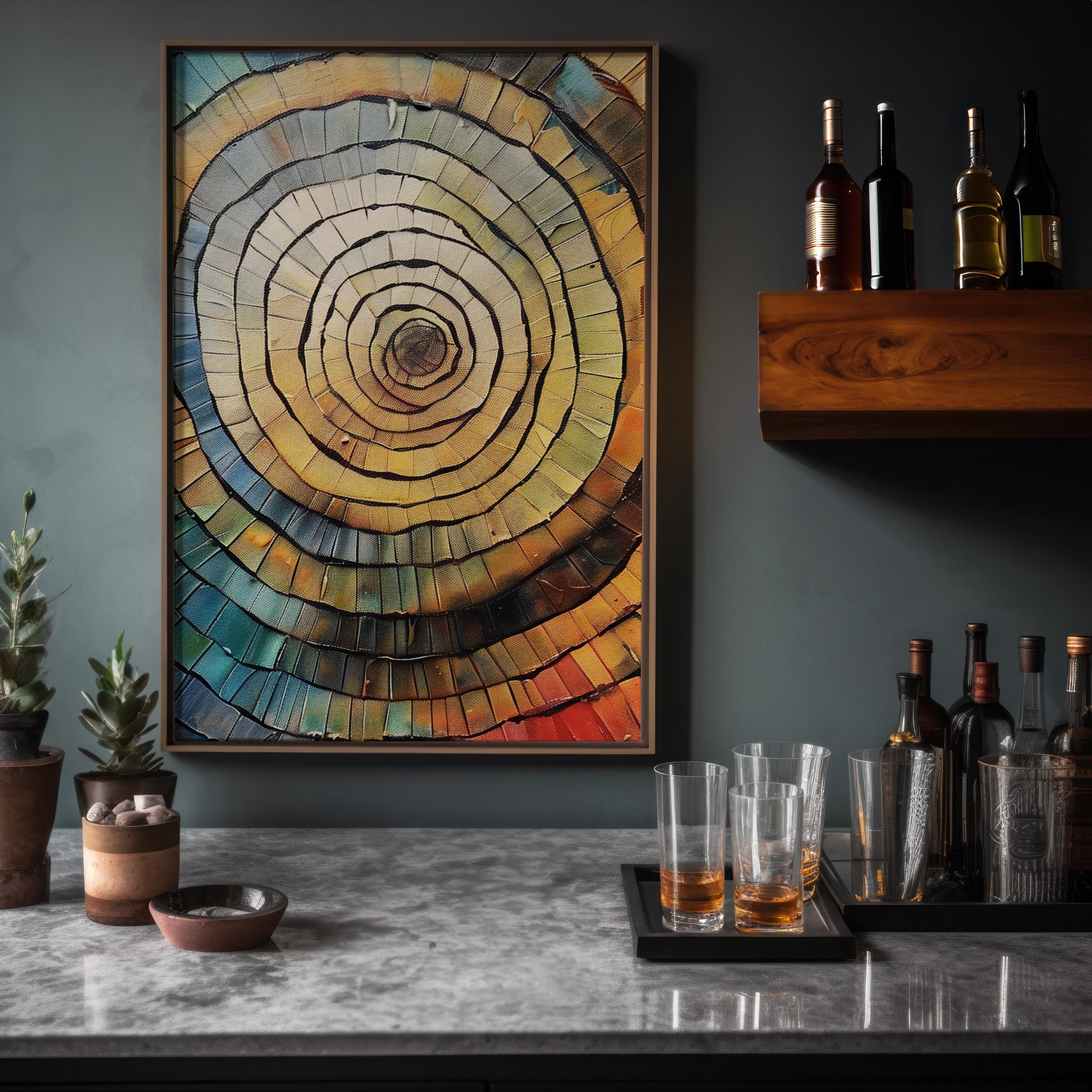 Tree of Life Rings: Vibrant Abstract Mosaic Canvas Art | Colorful & Modern Wall Decor